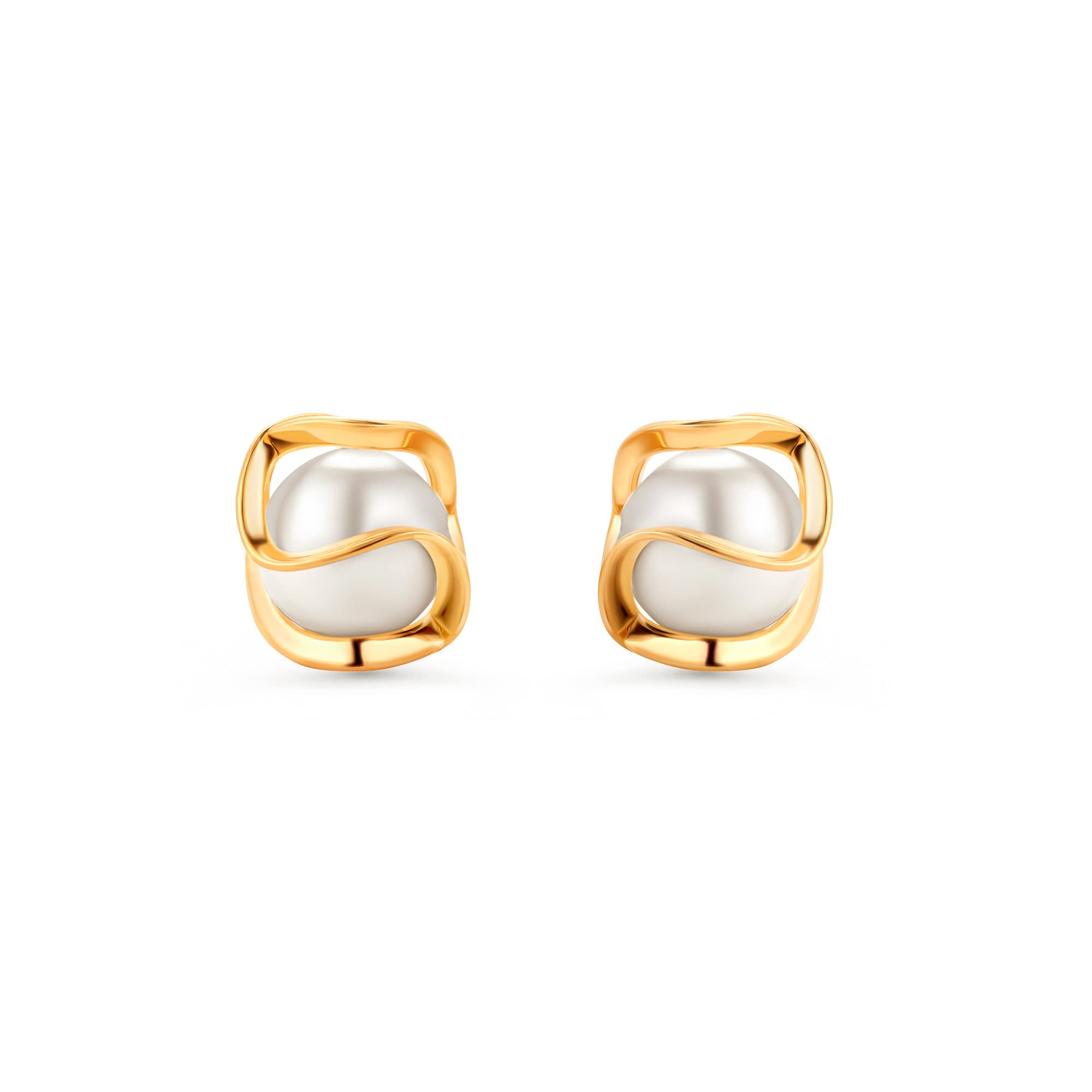 18K Gold Plated Caged Pearl Earrings