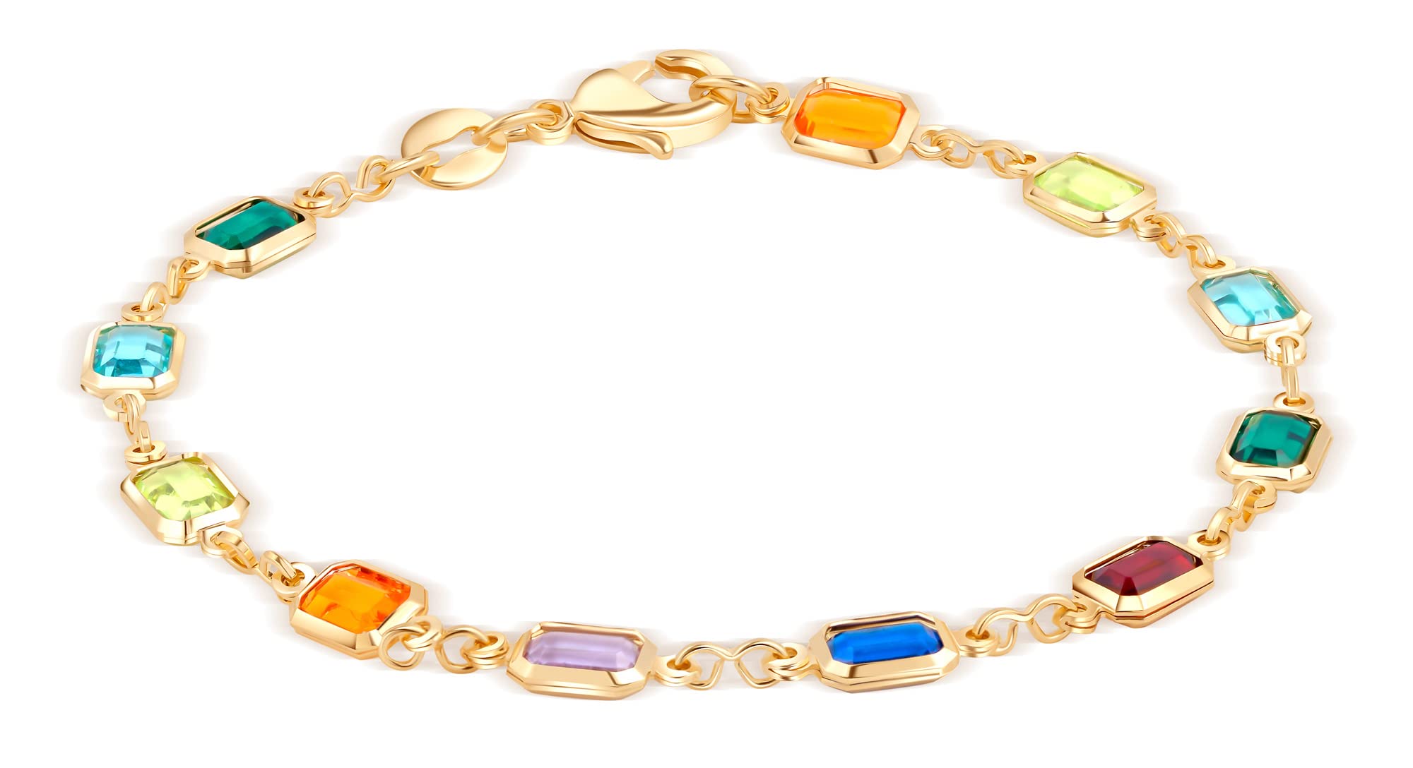 18K Gold Plated Dark Multicolor Square Crystal Bracelet