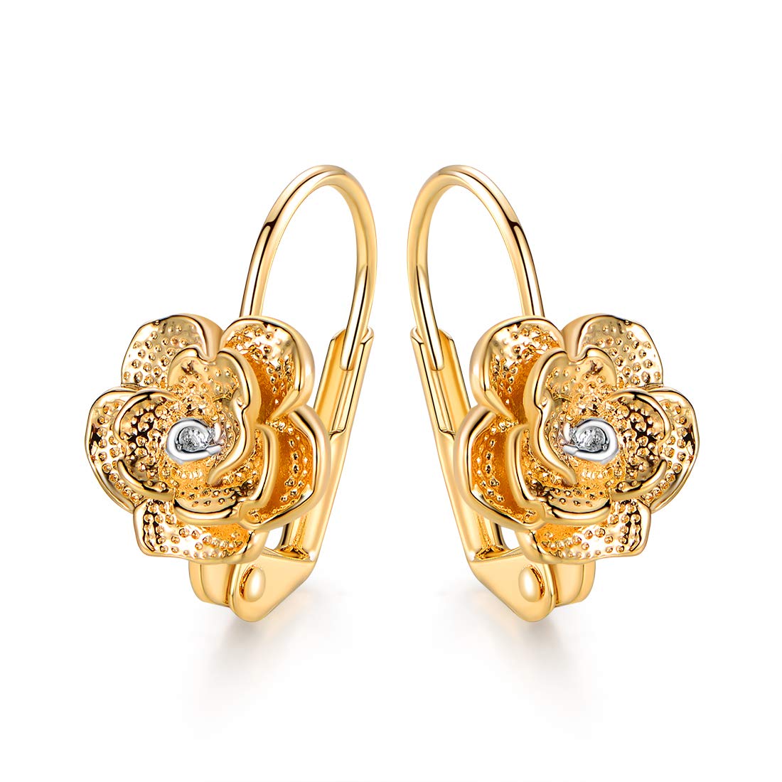 18K Gold Plated Flower Leverback Earrings