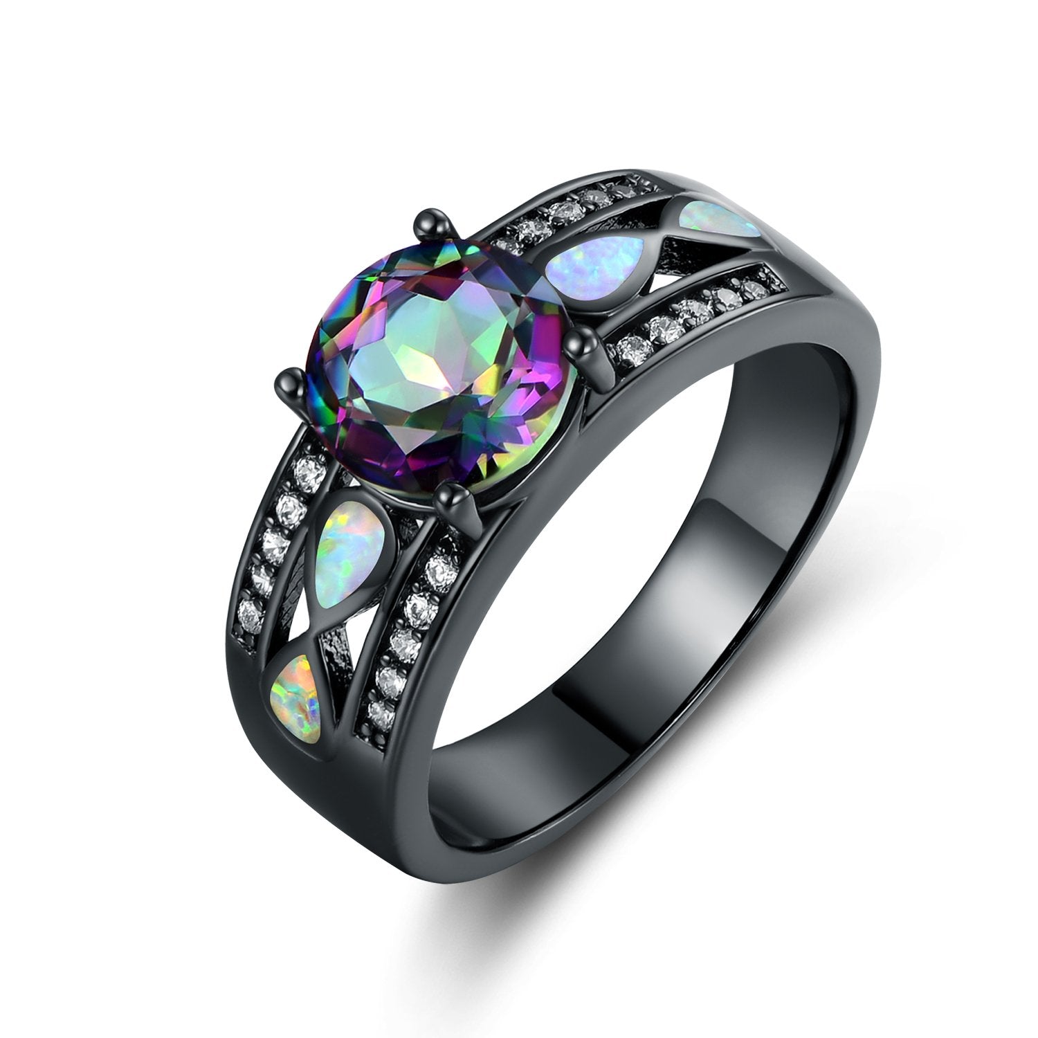 Black Rhodium Plated Topaz & Opal Ring