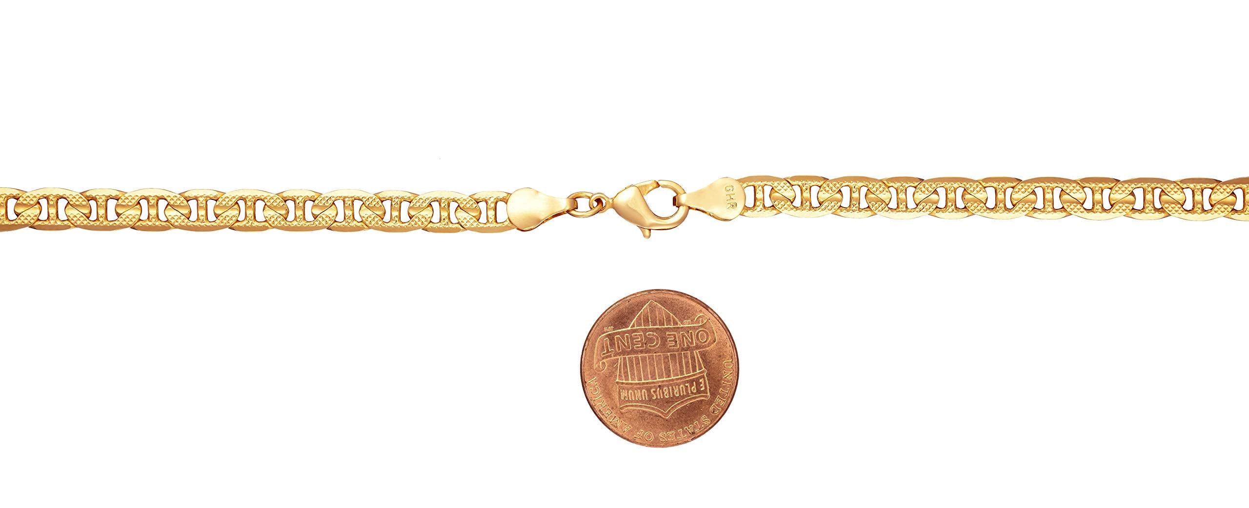 18K Gold Plated 6MM Diamond Cut Pave Flat Mariner Necklace