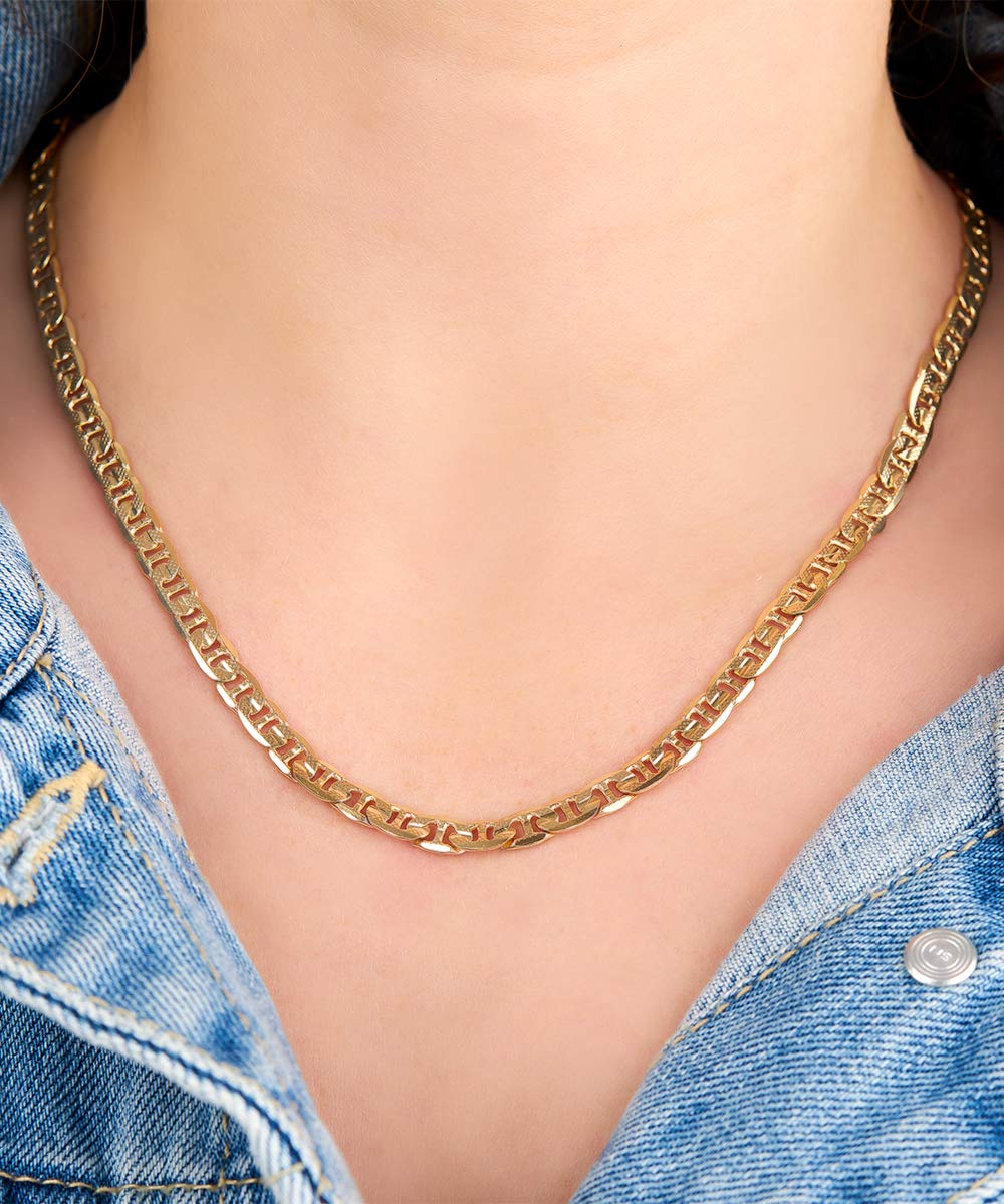 18K Gold Plated 6MM Diamond Cut Pave Flat Mariner Necklace