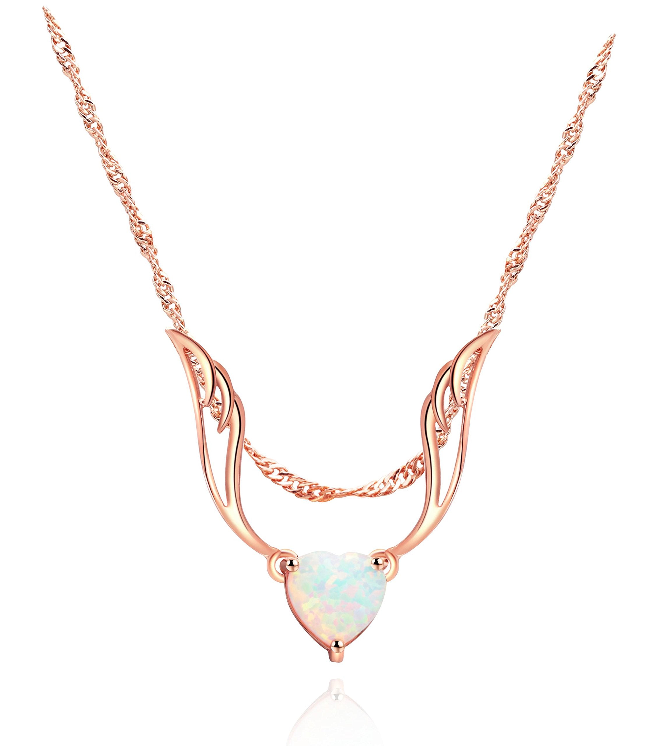 18K Rose Gold Plated Opal Guardian Angel Necklace