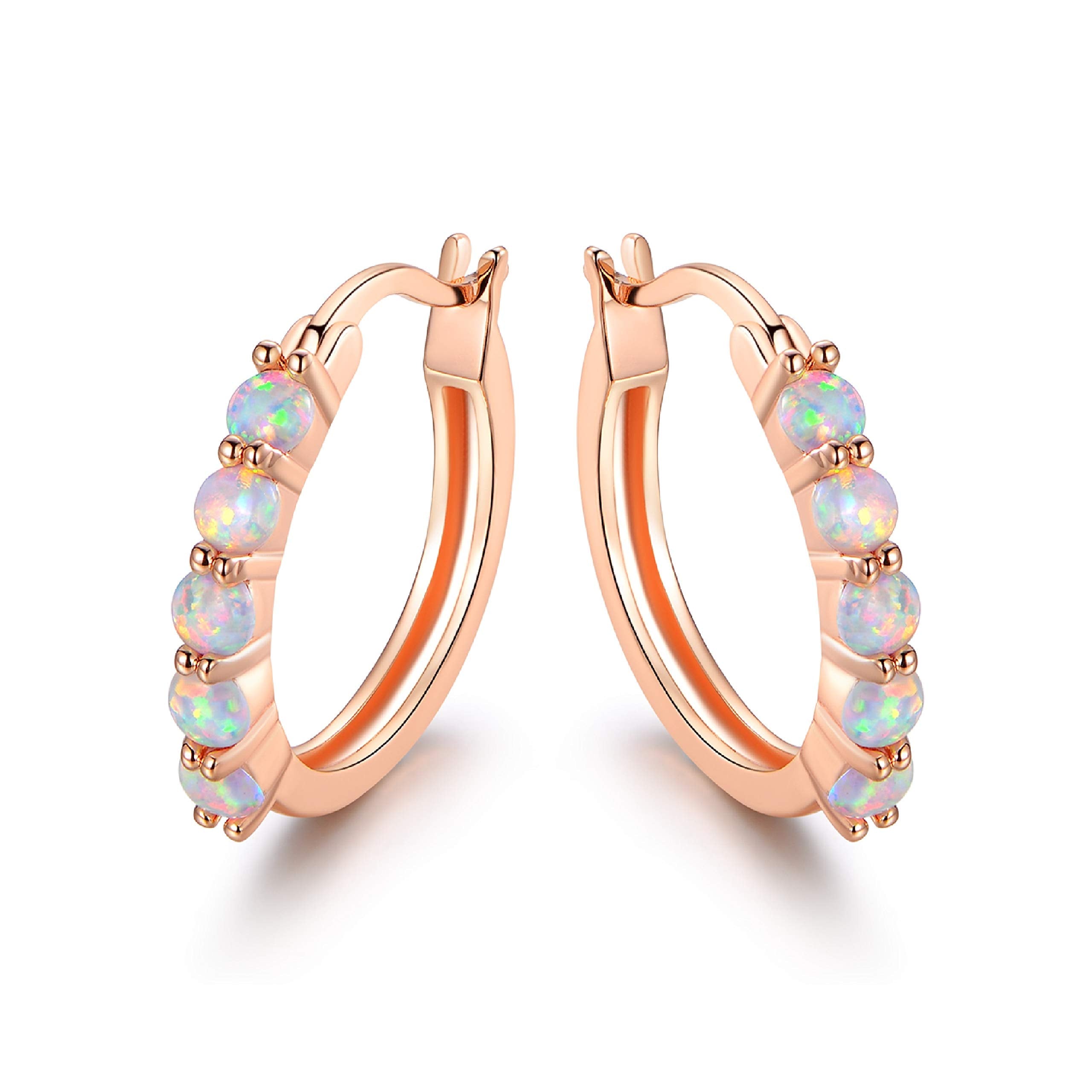 18K Rose Gold Plated Opal Hoop Earrings