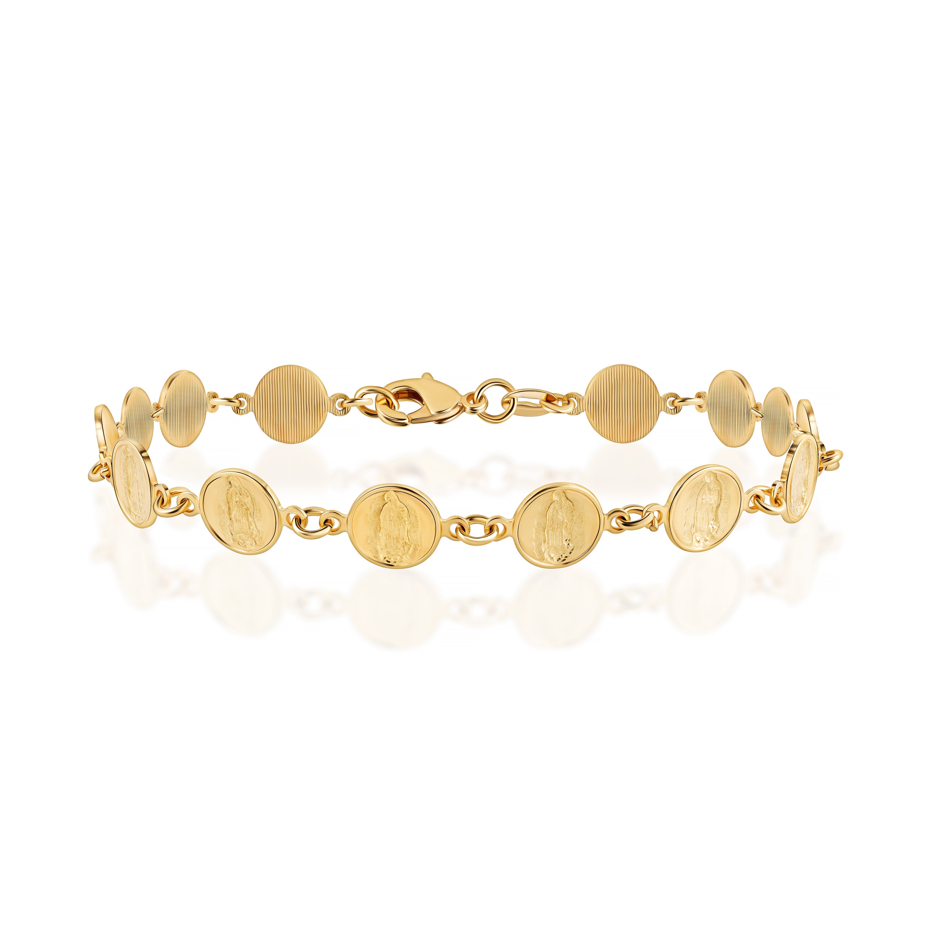 18K Gold Plated Virgin Mary Coin Bracelet, 7.5 Inches