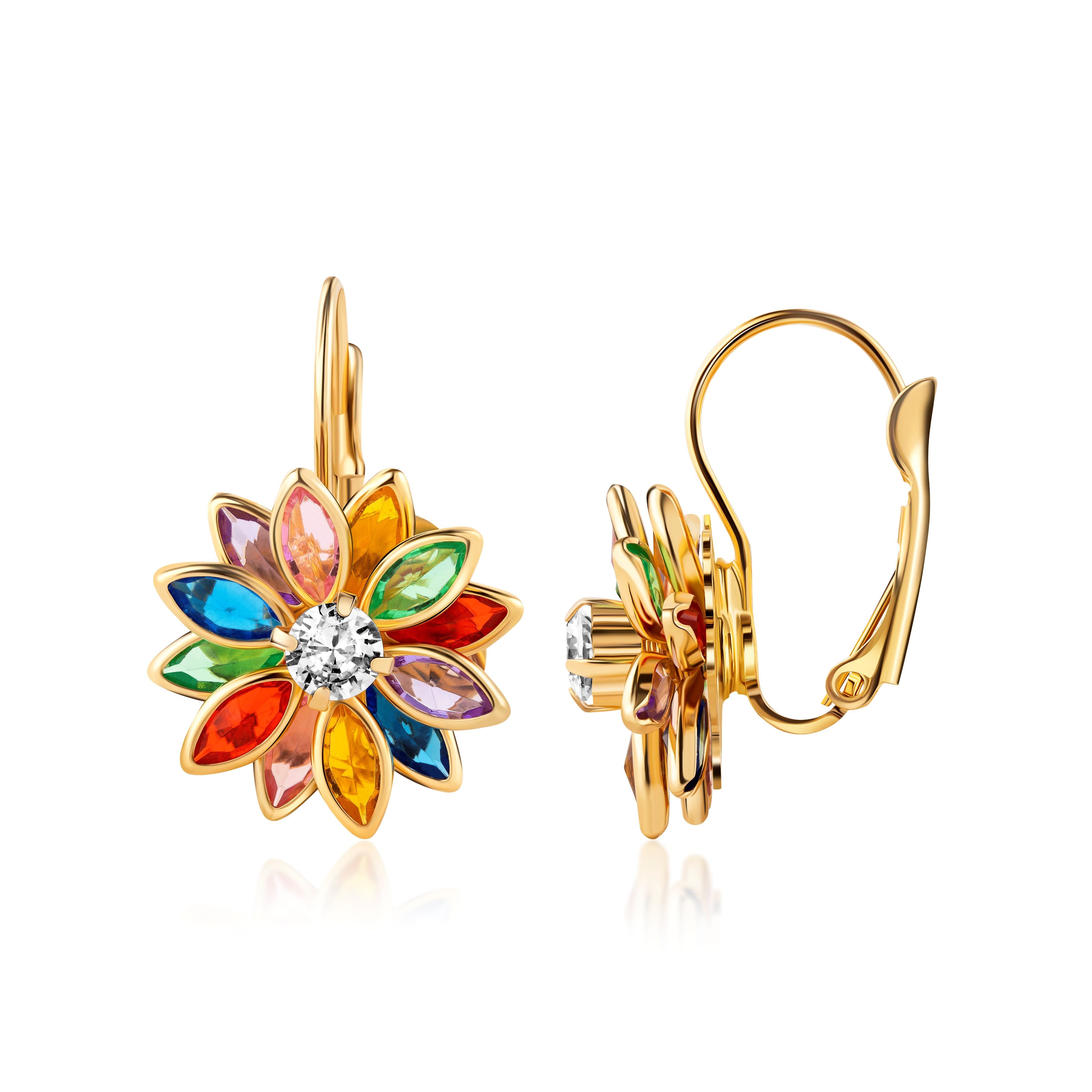Barzel 18K Gold Plated Flower Earrings - Colorful Lotus Flower Earrings For Women