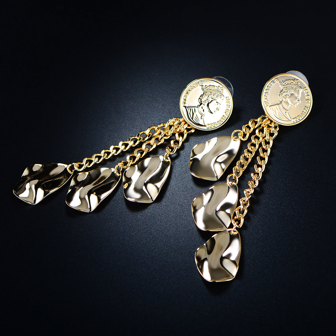 18K Gold Plated Dangling Queen Coin Earrings