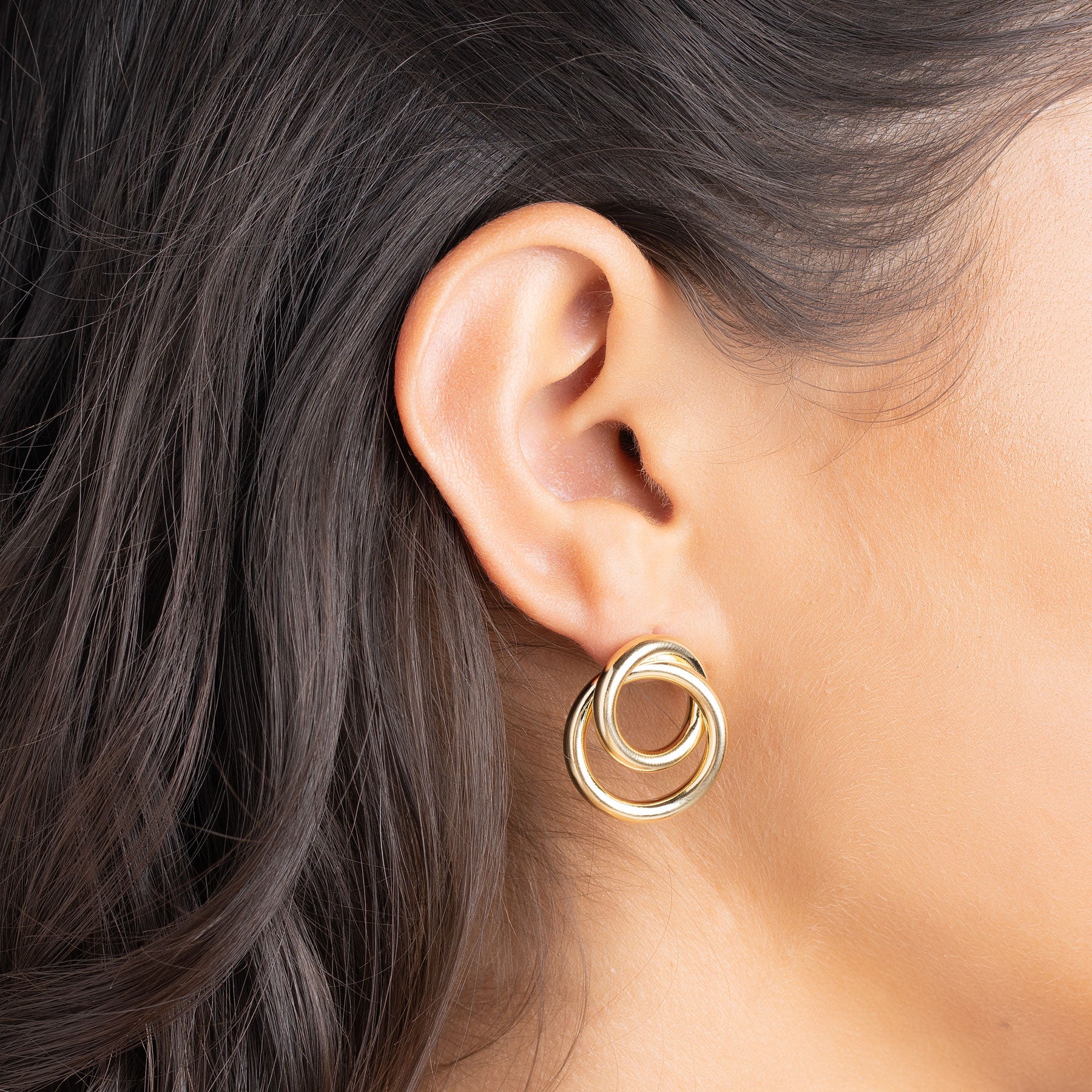 18K Gold Plated Double Loop Dangling Earrings