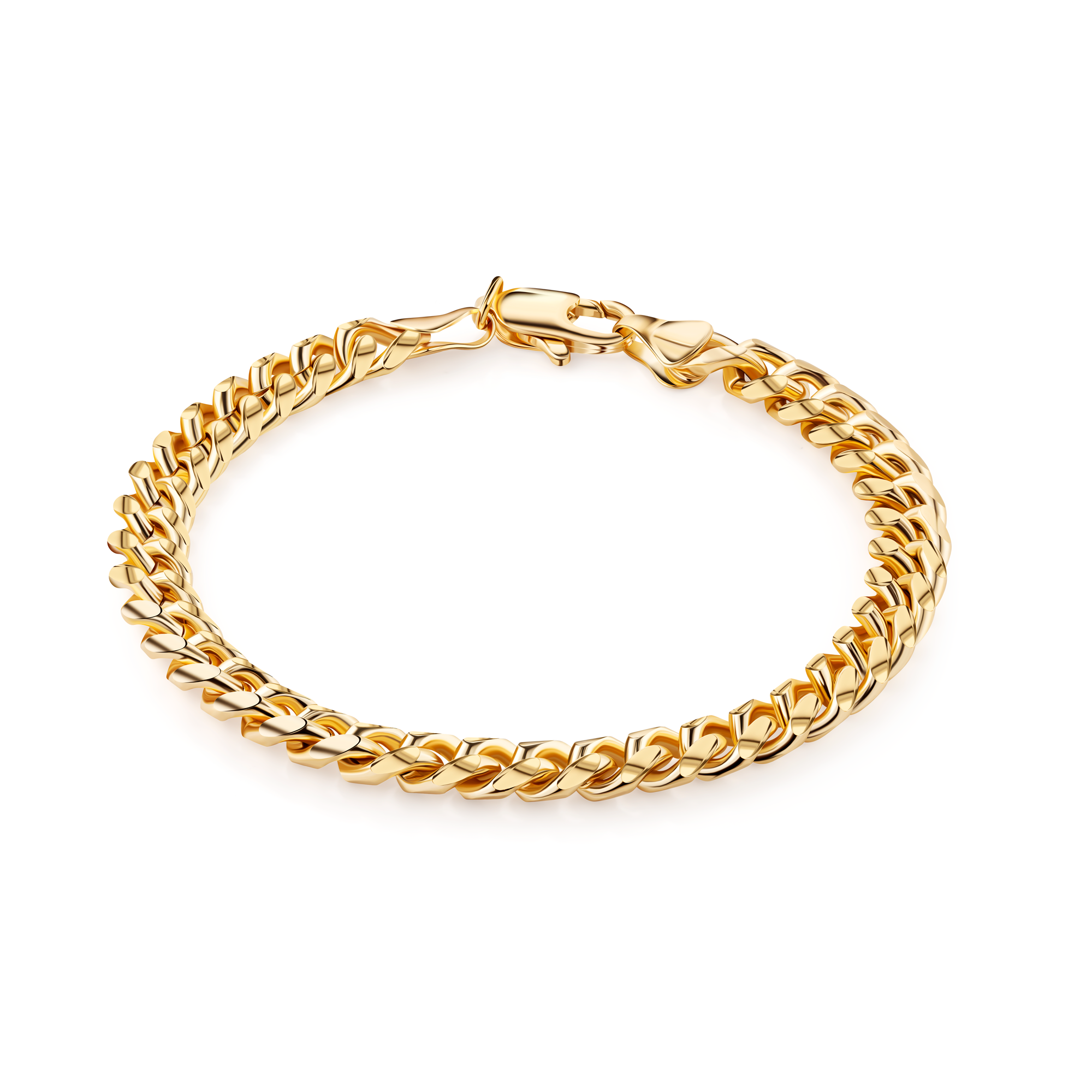 Barzel 18K Gold Plated Curb Link Chain Bracelet - Made In Brazil, Cuban Style, With Gift Pouch