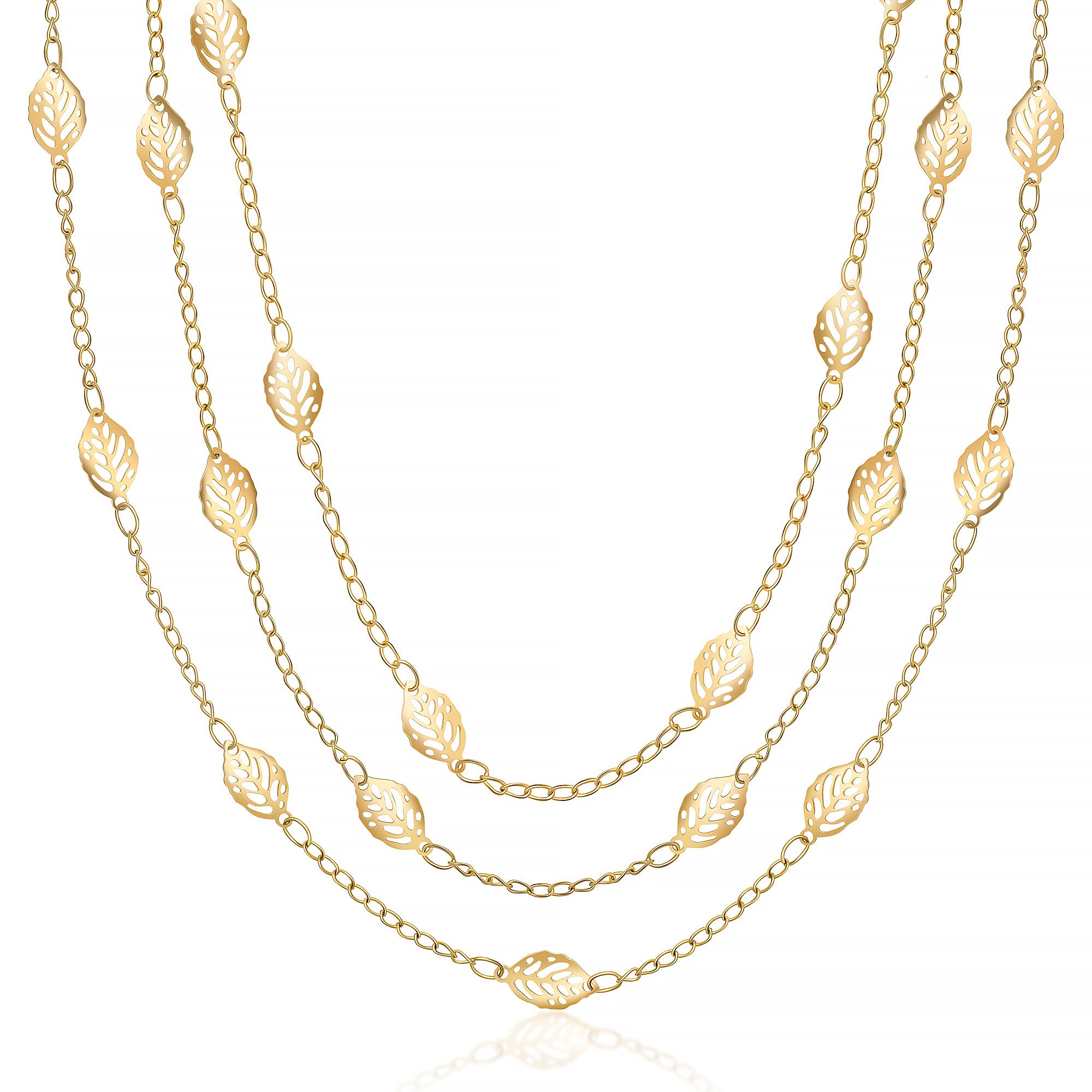 18K Gold Plated Cascading Layer Leaf Necklace