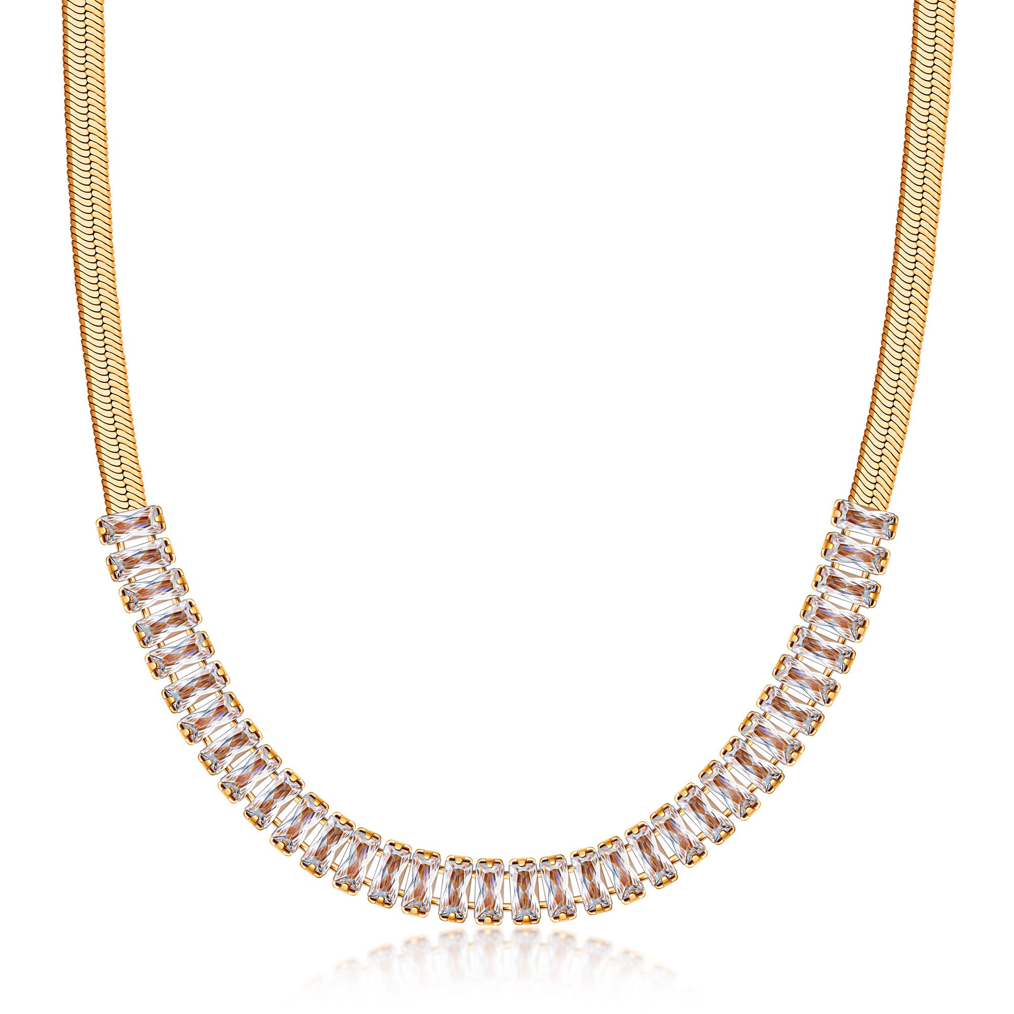 18K Gold Plated Crystal Herringbone Necklace