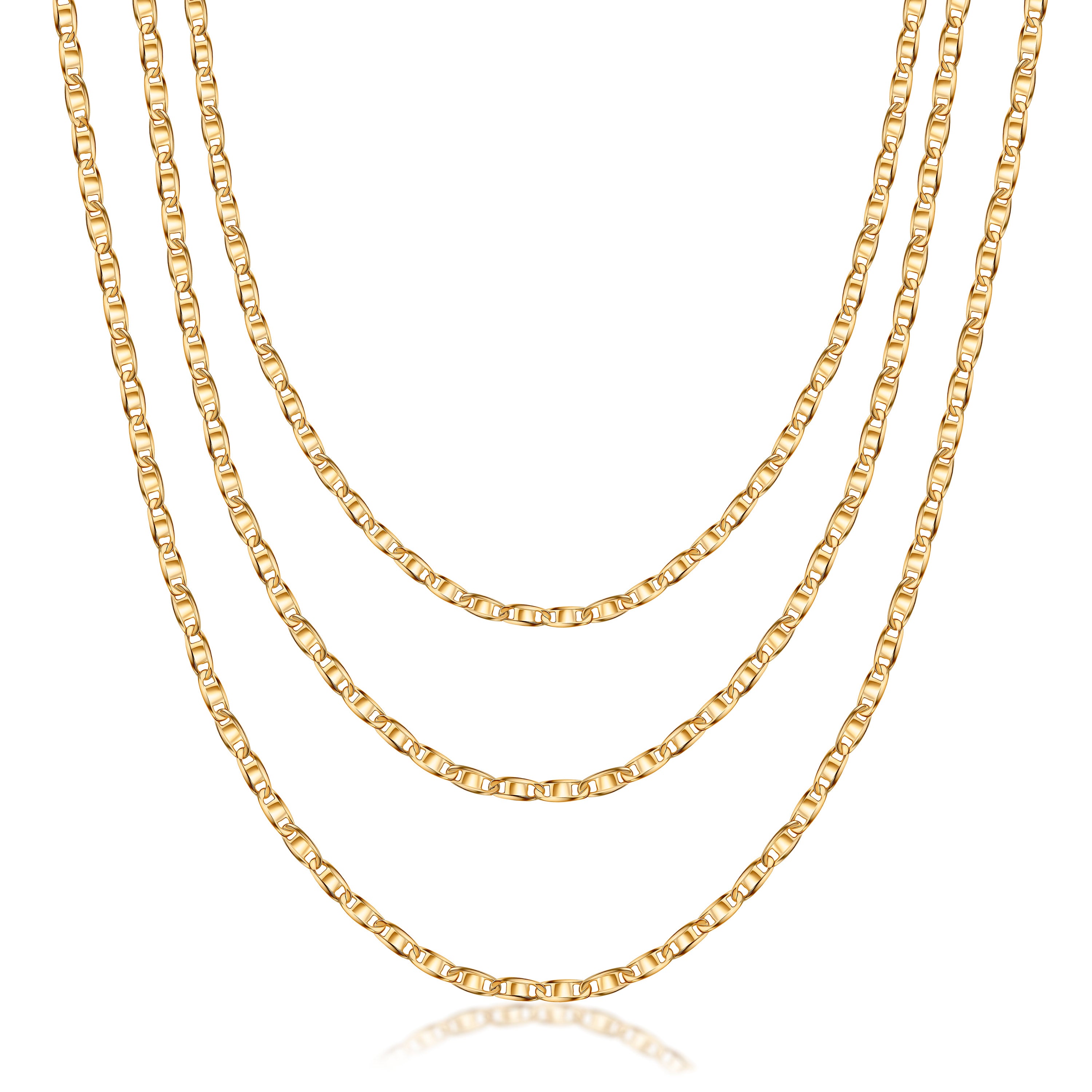 18K Gold Plated Mariner Layered Necklace, 16-20 inches, with a inch