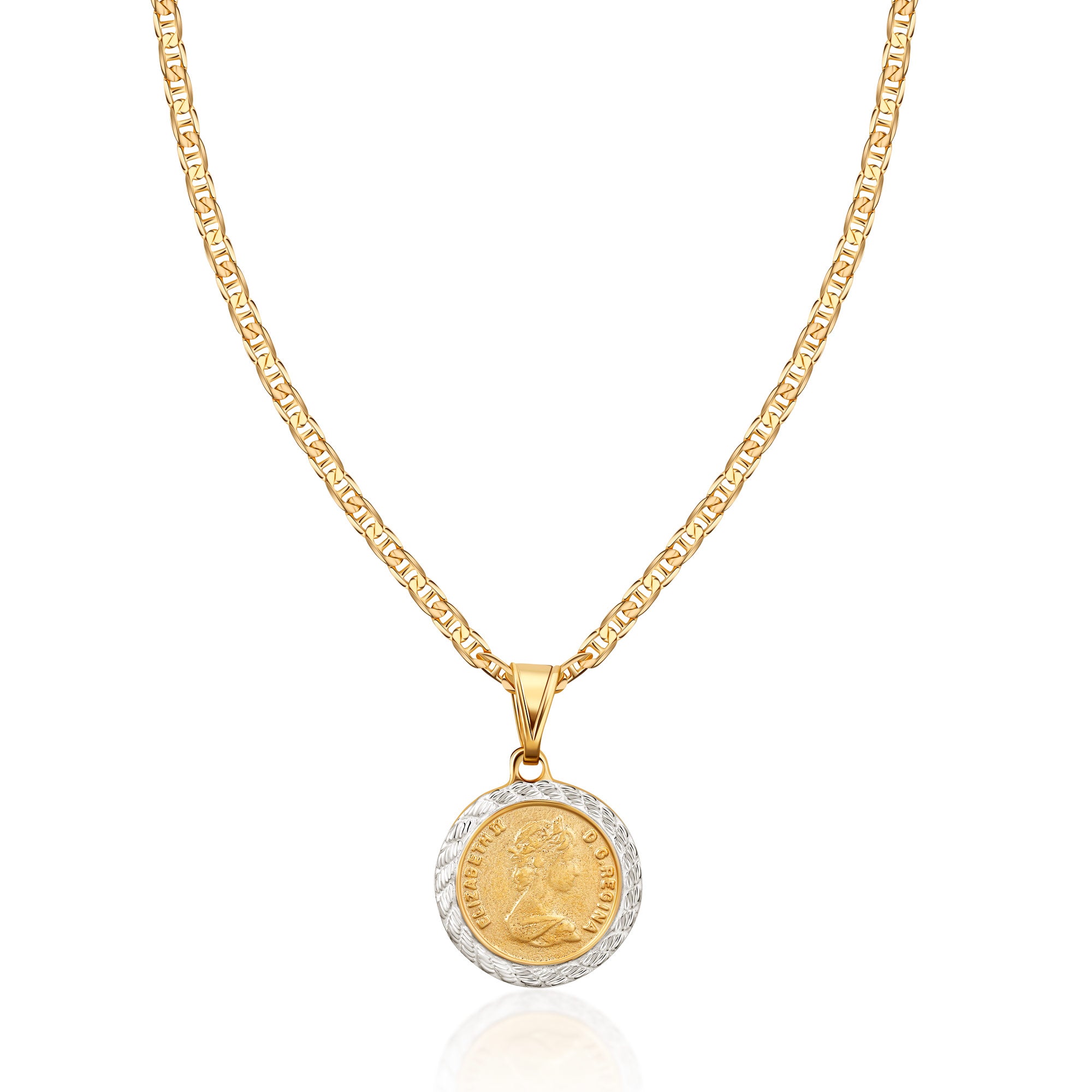 18K Gold Plated 2 Tone Coin Pendant Necklace
