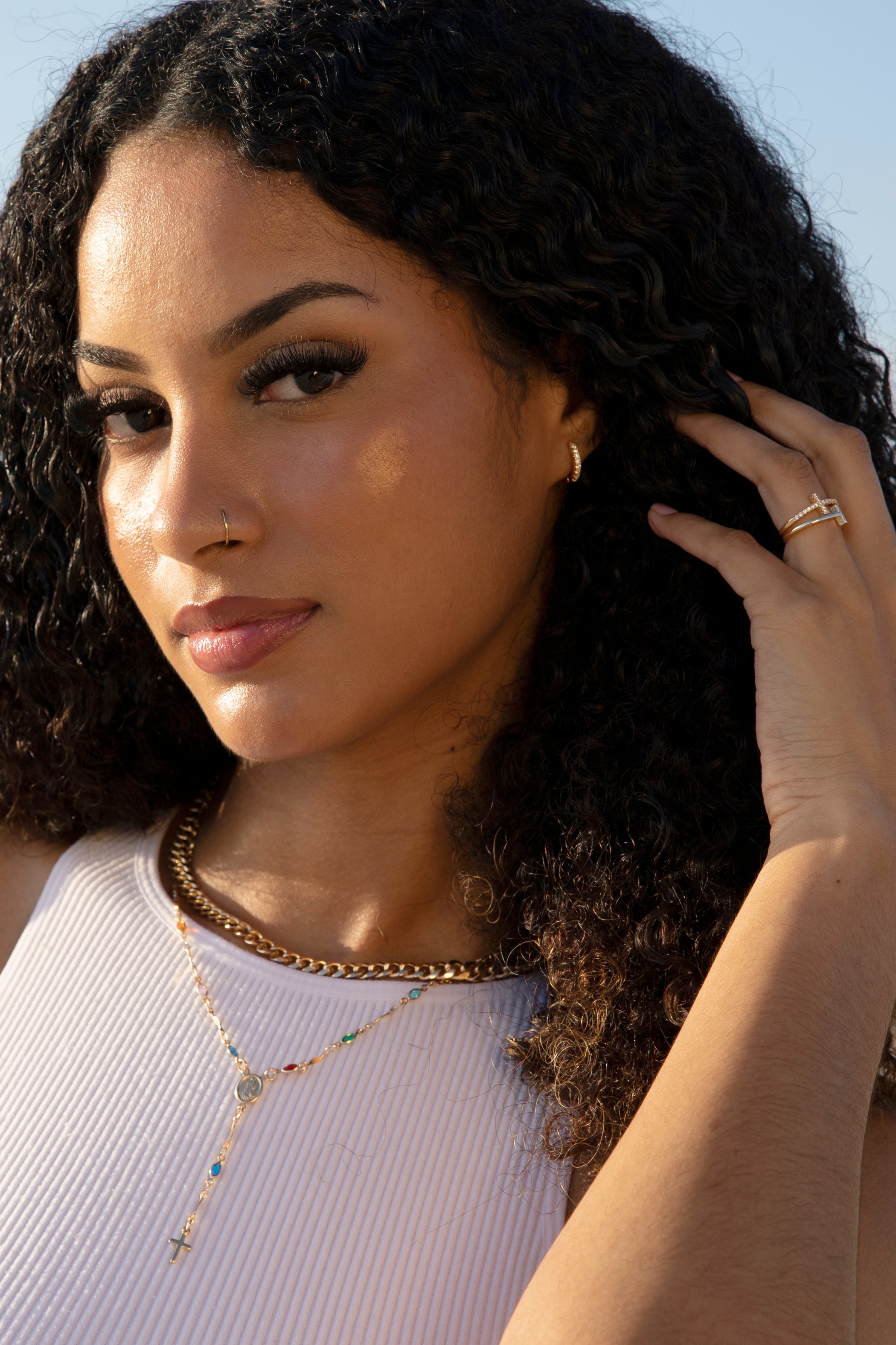 Barzel 18K Gold Plated Multicolor Virgin Mary Necklace - Made In Brazil