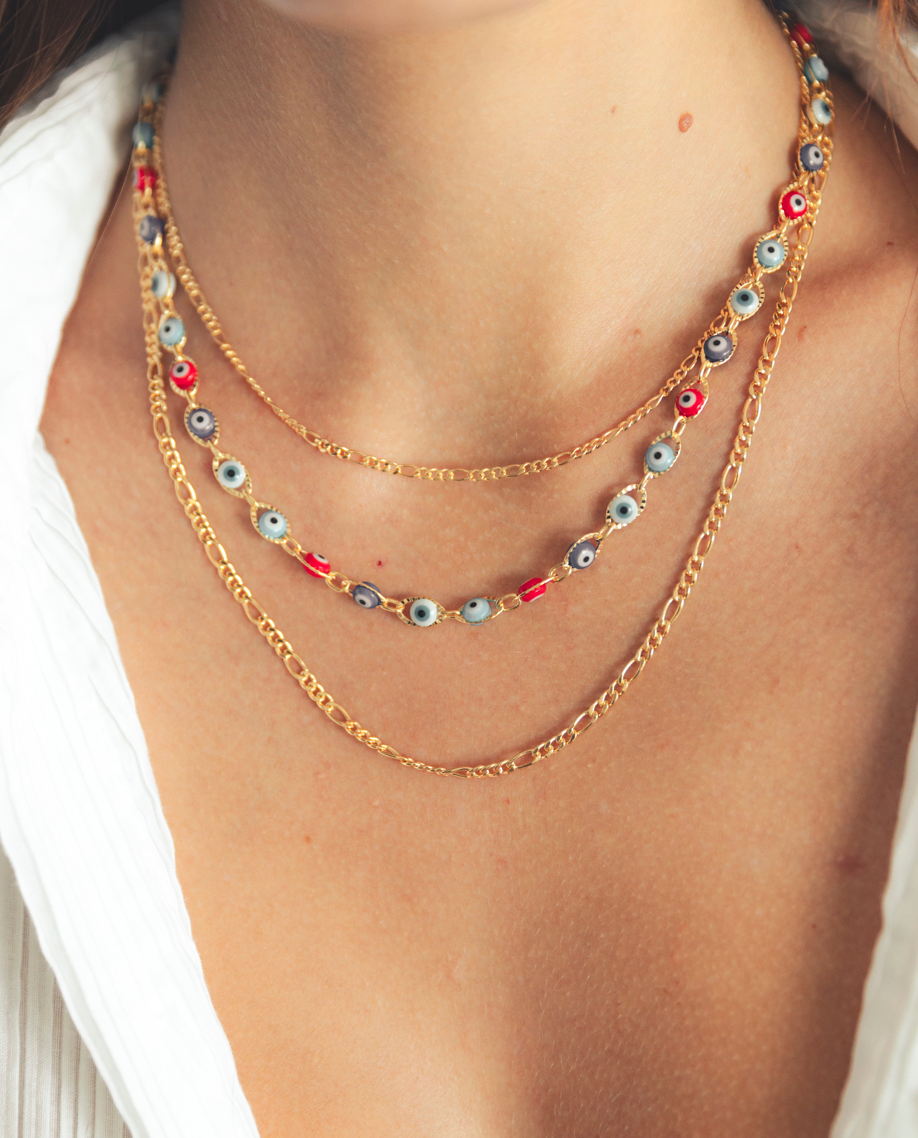 Barzel 18K Gold Plated Multicolor Evil Eye Necklace - Made In Brazil