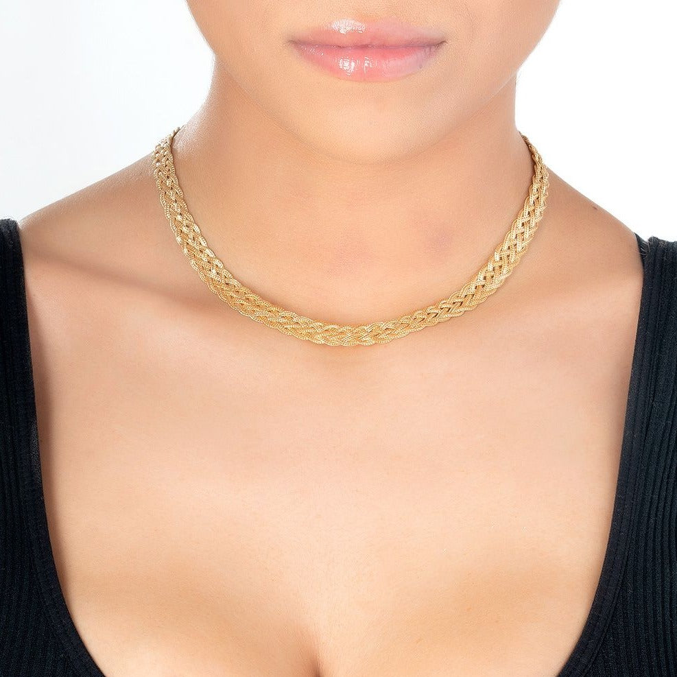 18K Gold Plated 4mm Braided Herringbone Necklace