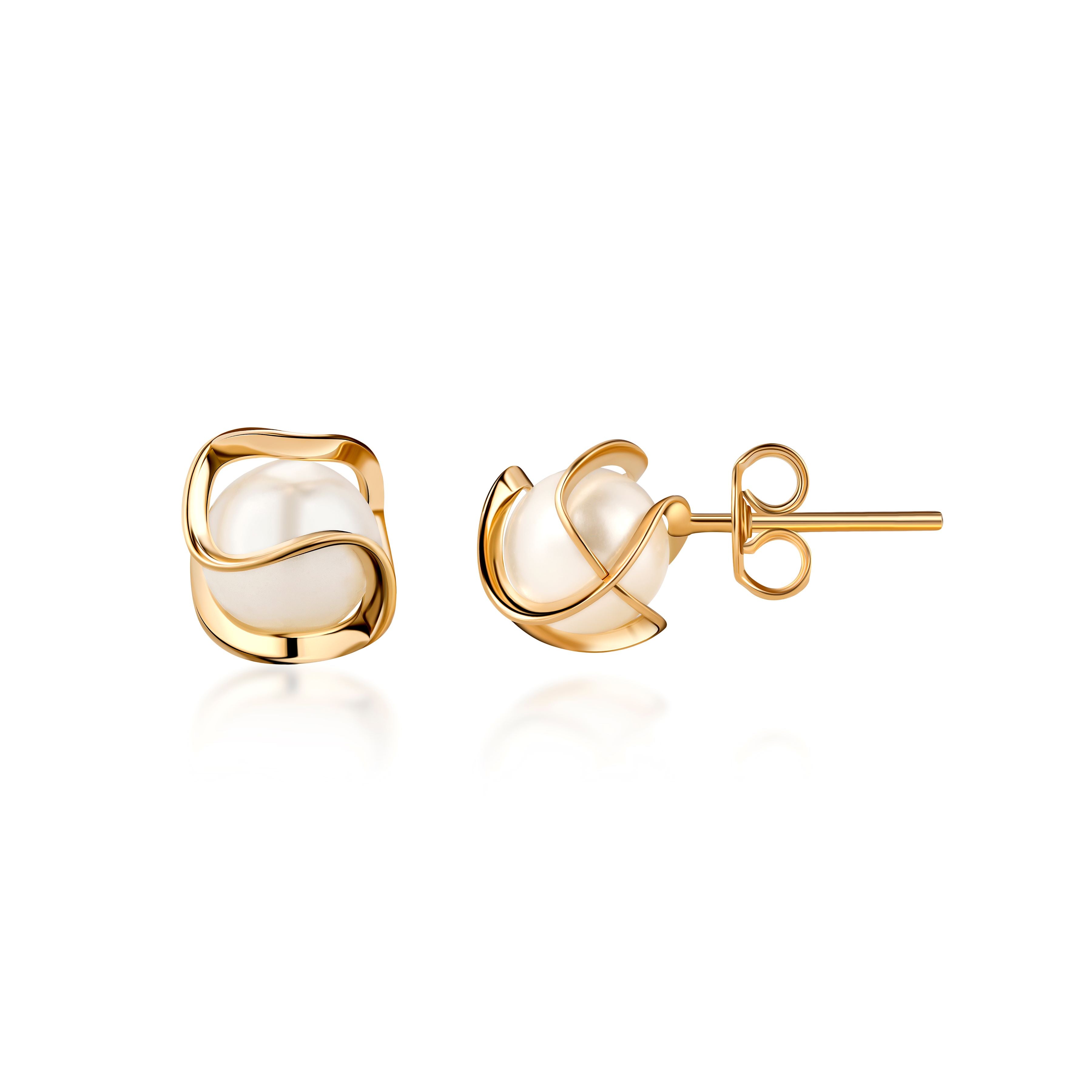 18K Gold Plated Caged Pearl Earrings