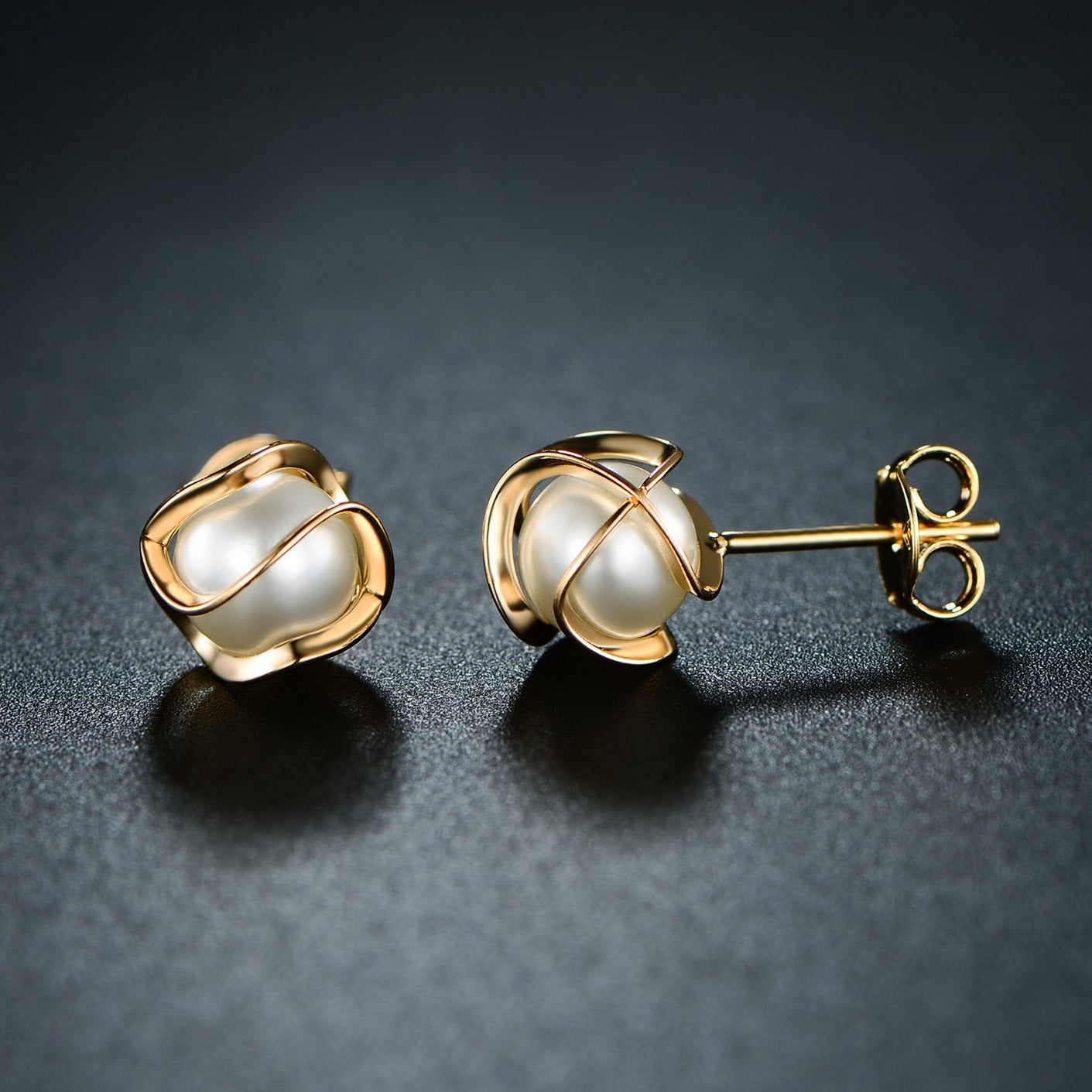 18K Gold Plated Caged Pearl Earrings