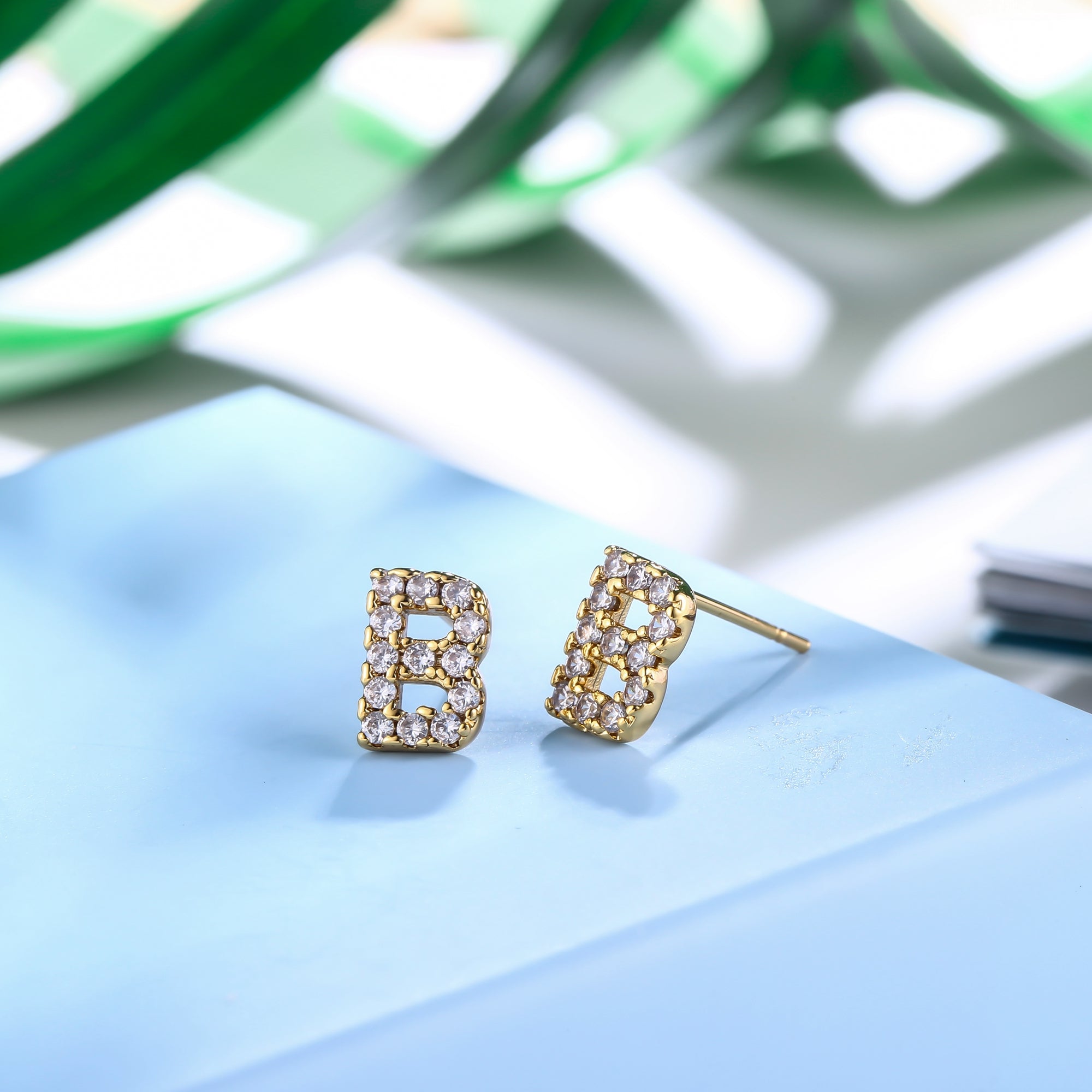 18K Gold Plated Monogram Stud Earrings