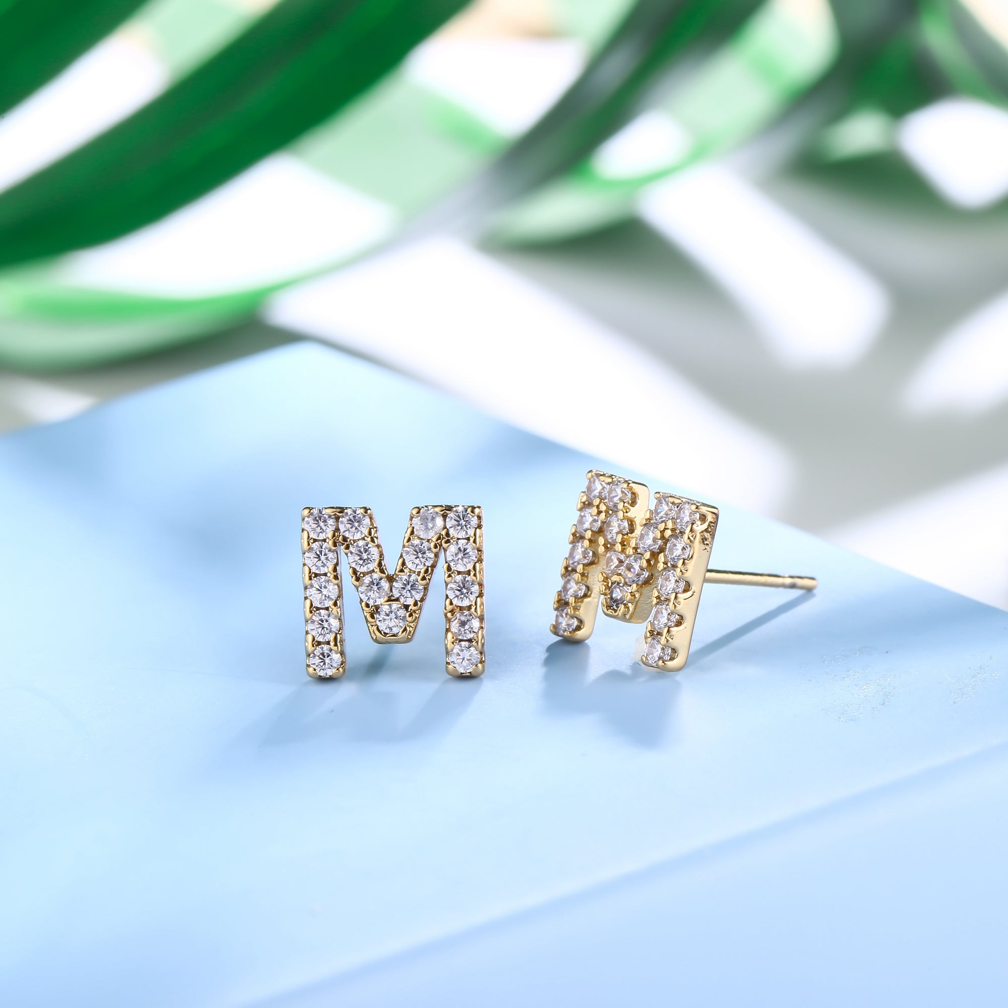 18K Gold Plated Monogram Stud Earrings