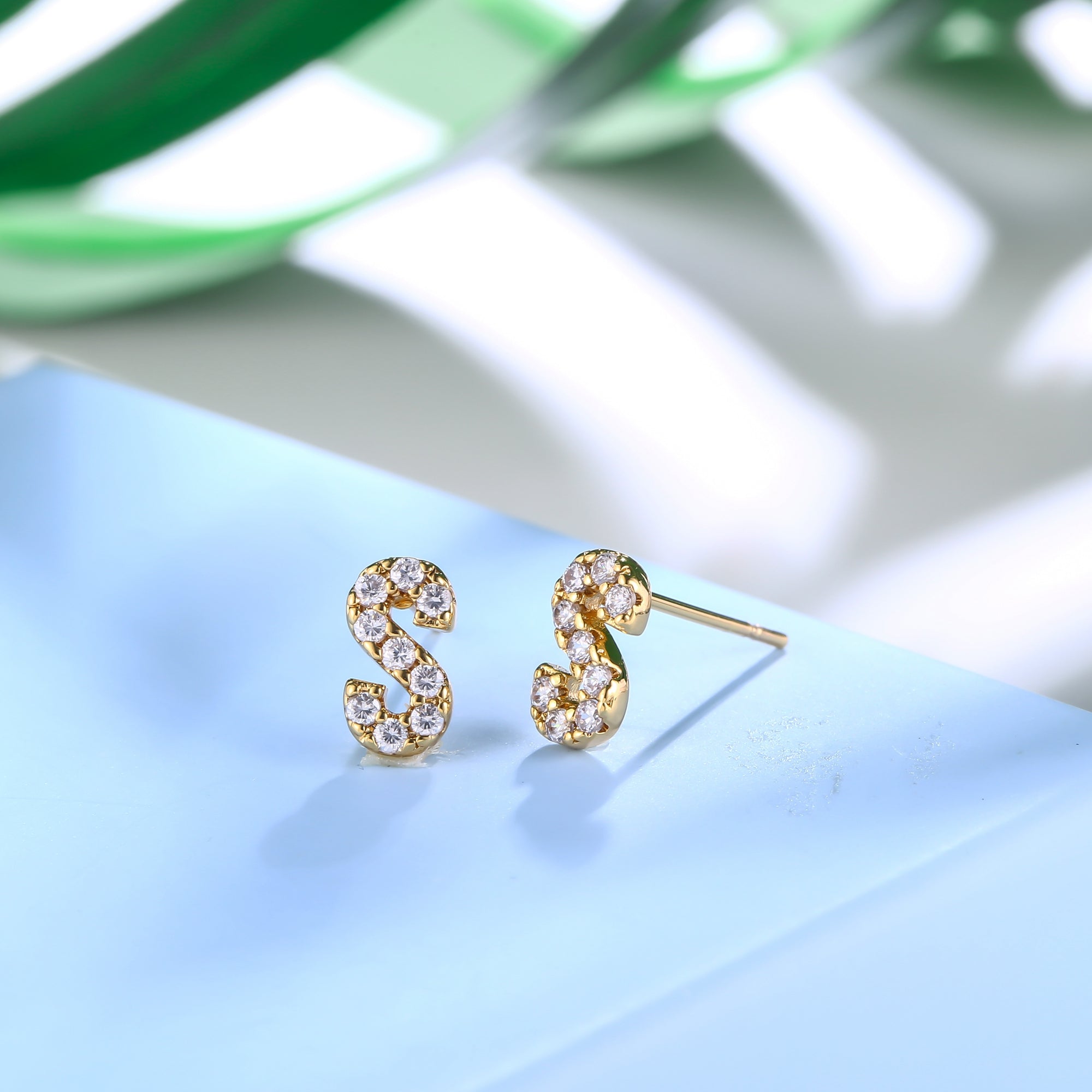 18K Gold Plated Monogram Stud Earrings