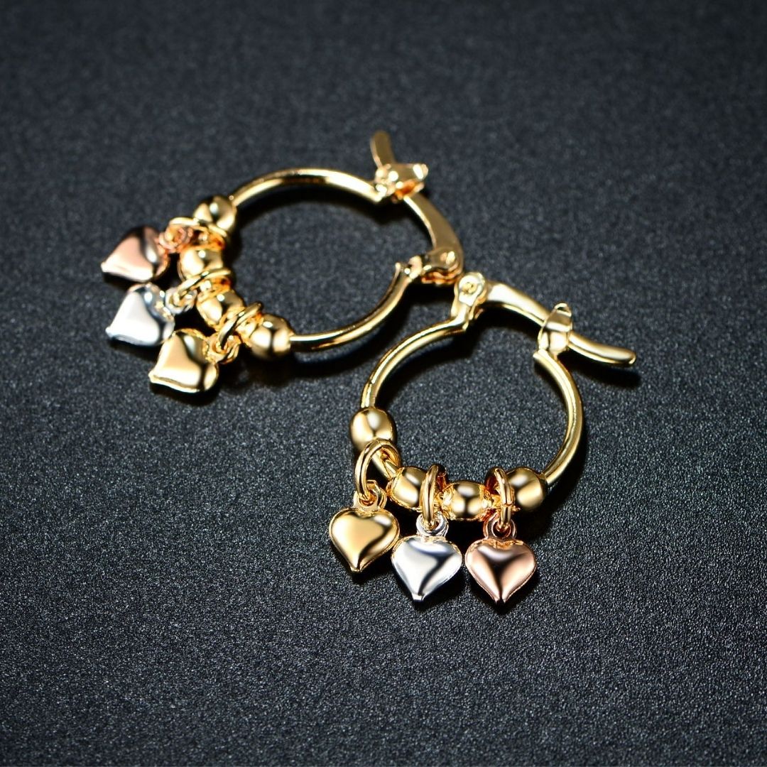18K Gold Plated Heart Charm Hoop Earrings