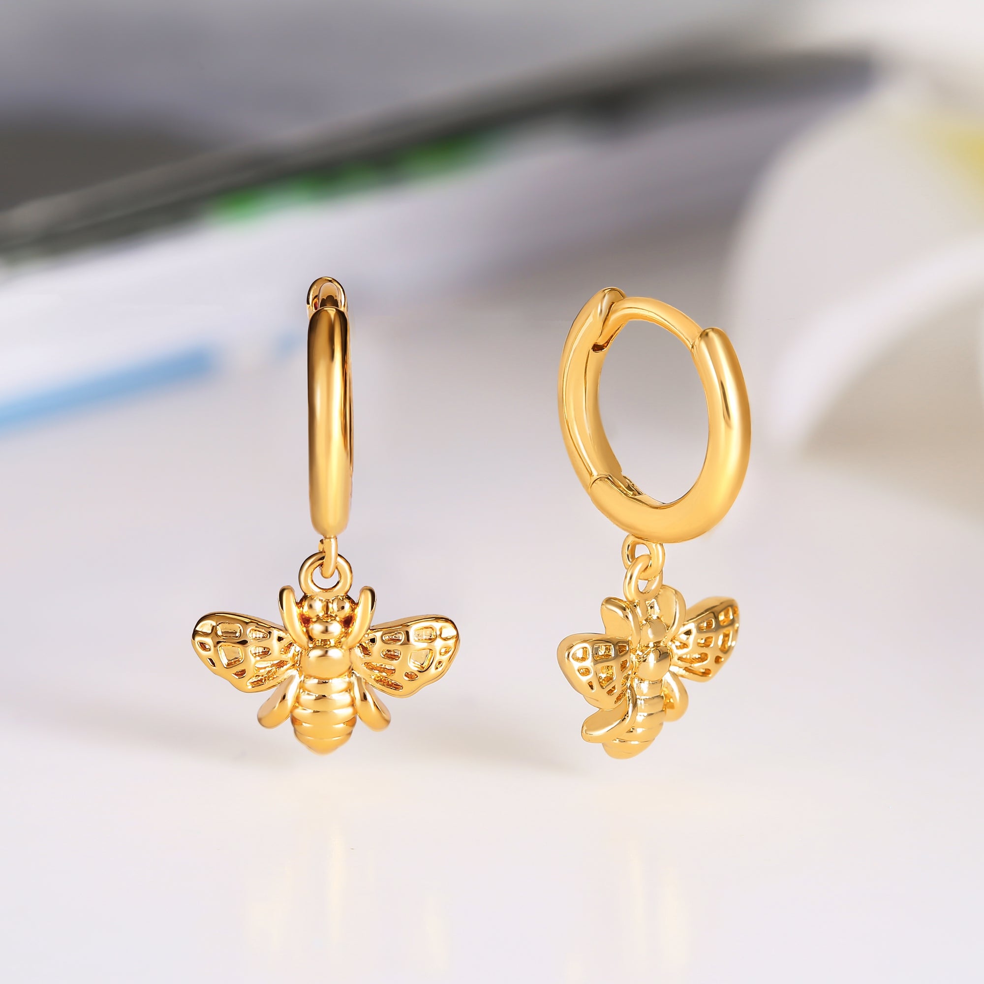 18K Gold Plated Bee Huggie Earrings
