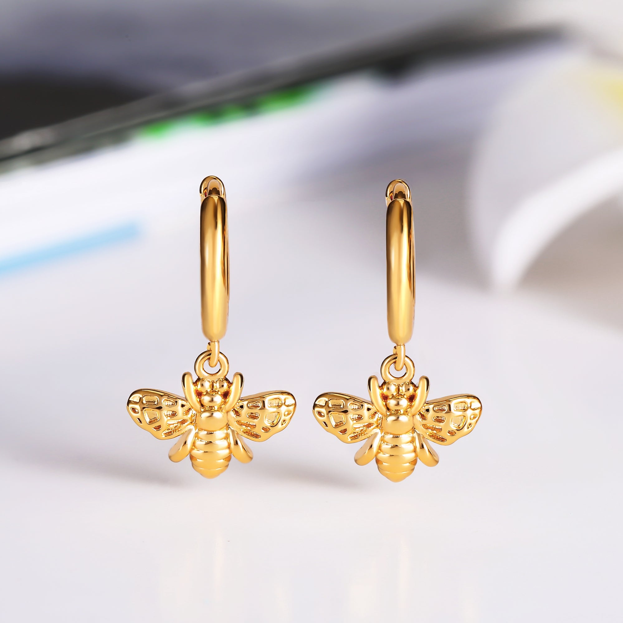 18K Gold Plated Bee Huggie Earrings