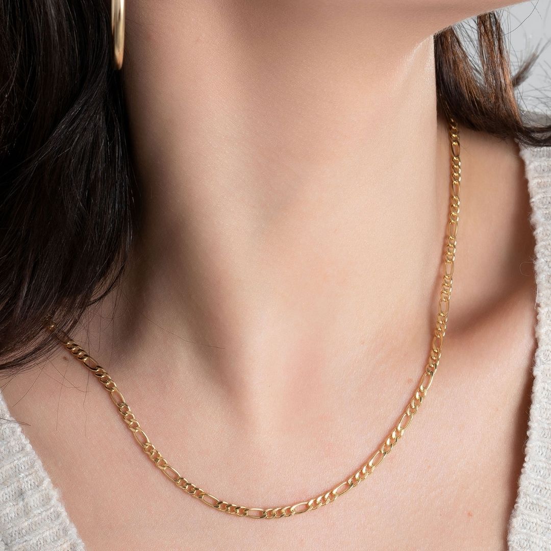 18K Gold Plated 4mm Figaro Chain Necklace