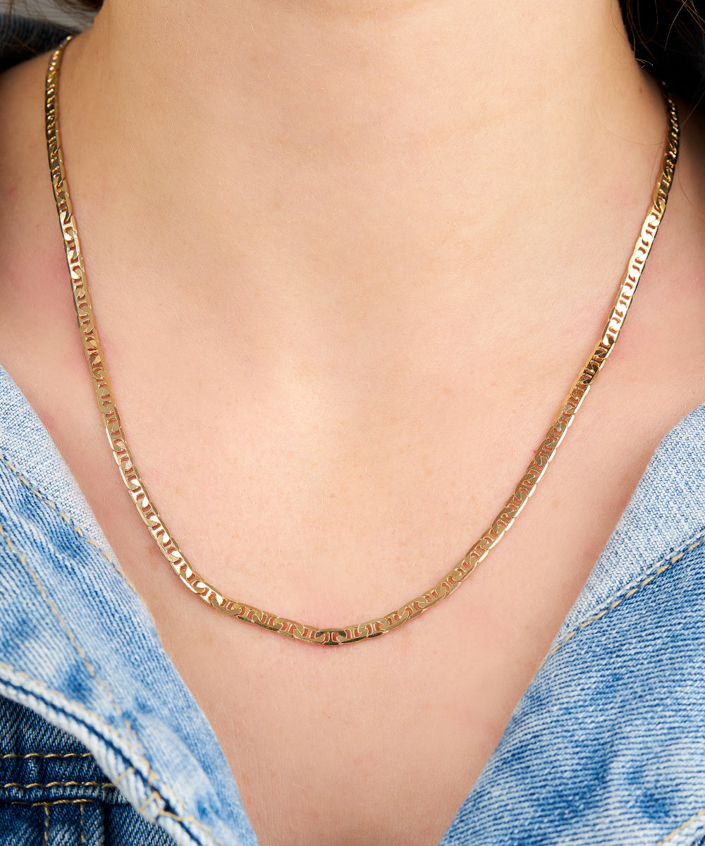 18k Gold Plated Flat Mariner 3.5MM Chain Necklace