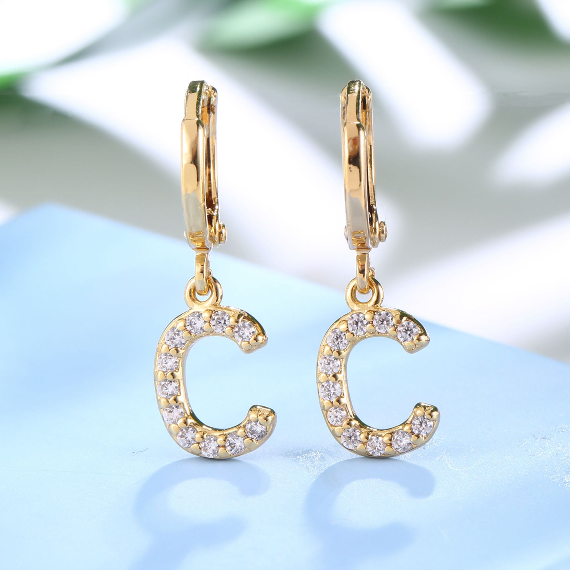 18K Gold Plated Dangling Monogram Earrings