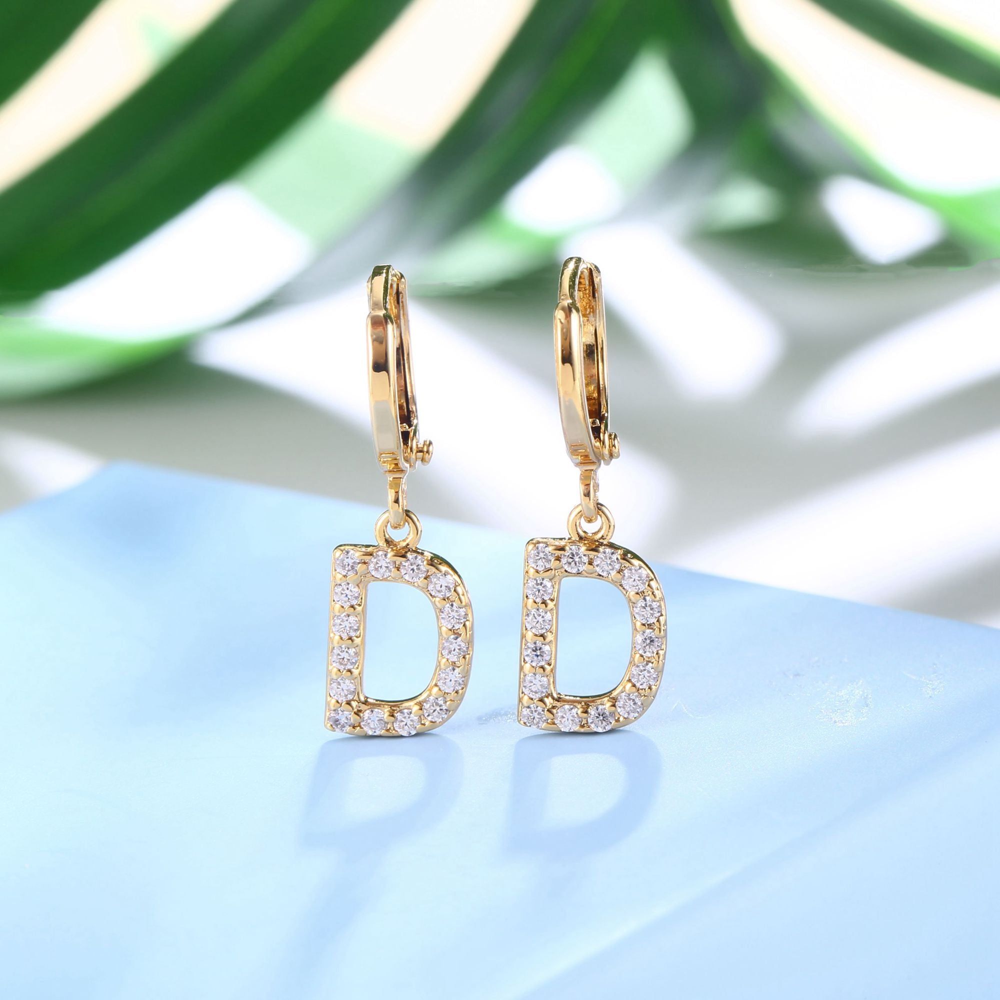 18K Gold Plated Dangling Monogram Earrings