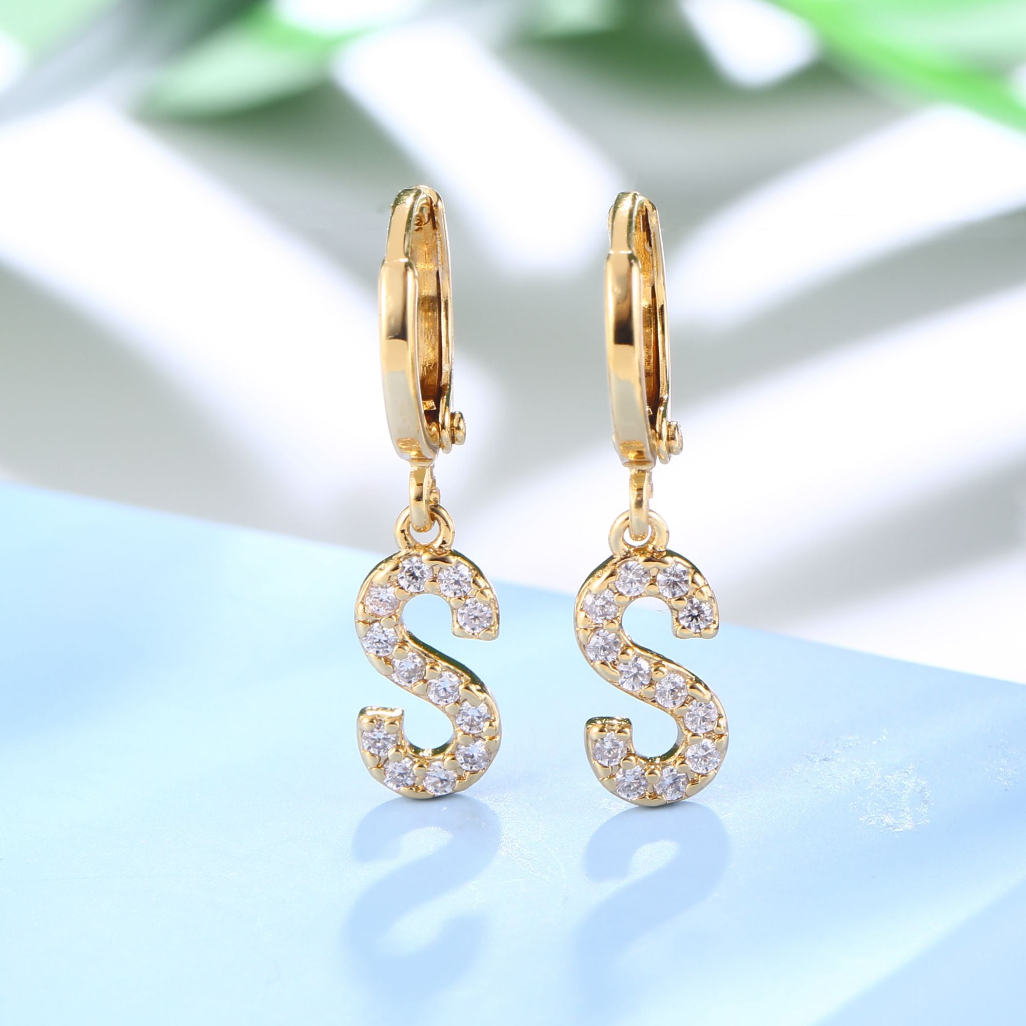 18K Gold Plated Dangling Monogram Earrings