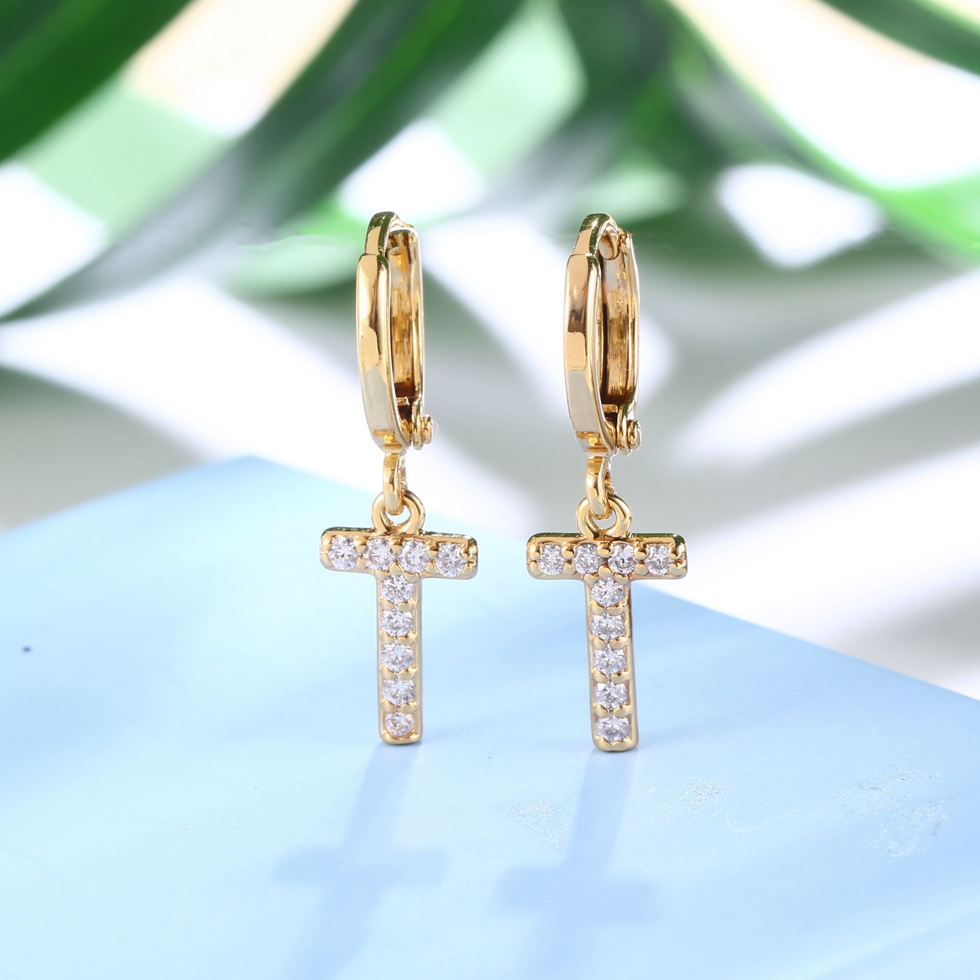 18K Gold Plated Dangling Monogram Earrings