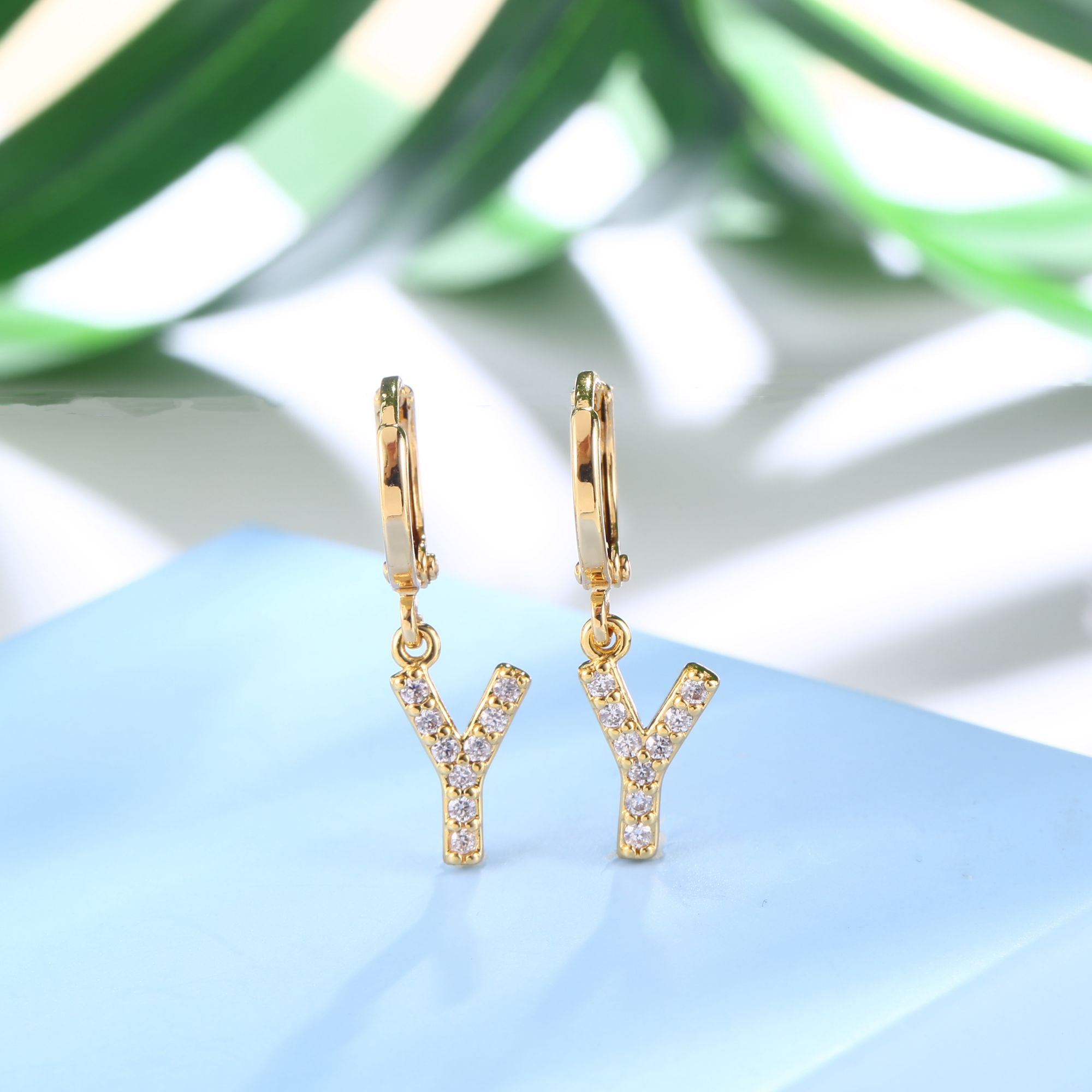 18K Gold Plated Dangling Monogram Earrings