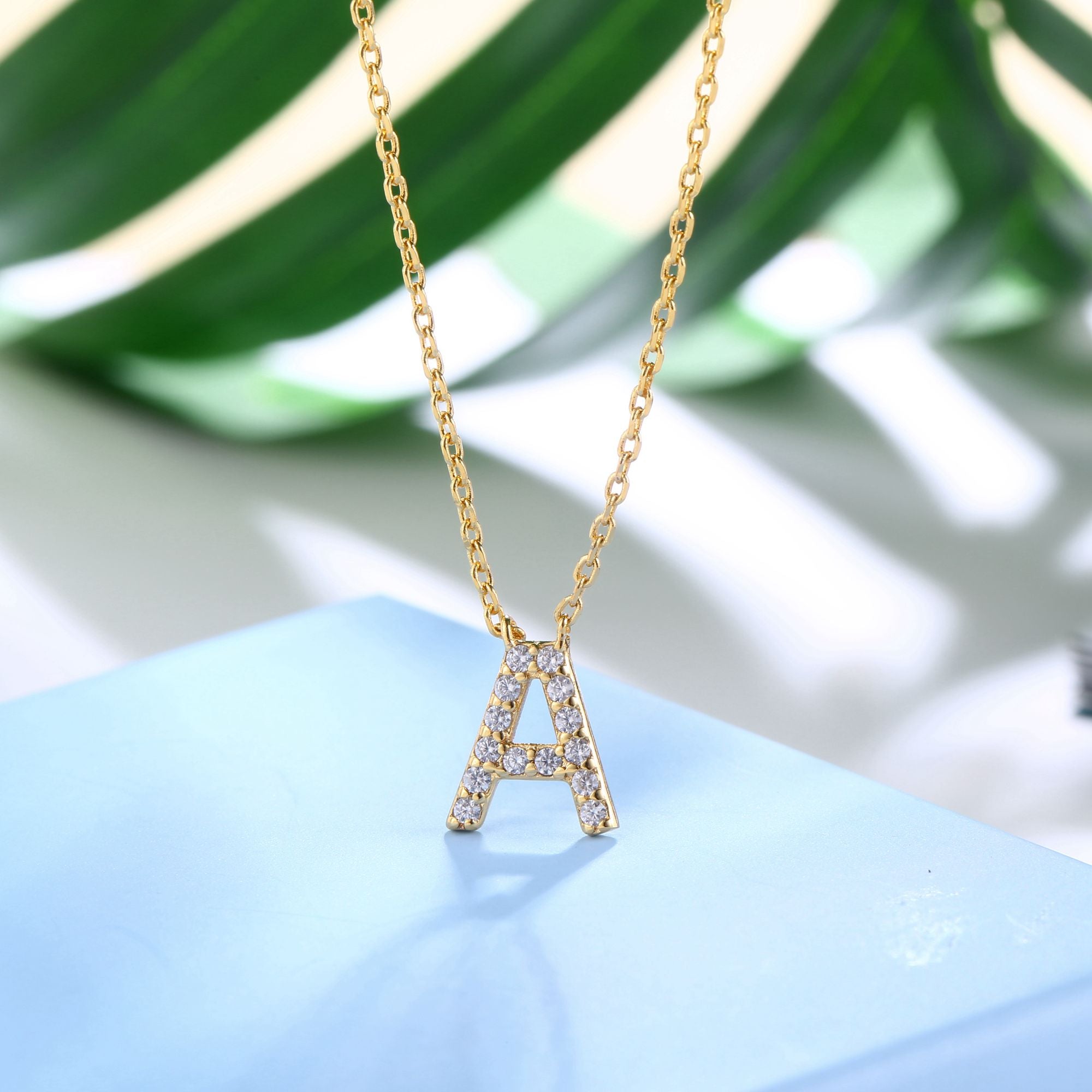 18K Gold Plated Cubic Zirconia Monogram Necklace