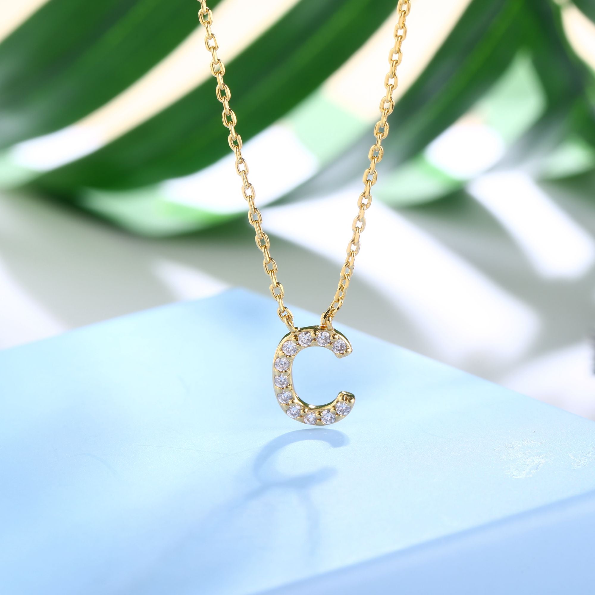 18K Gold Plated Cubic Zirconia Monogram Necklace