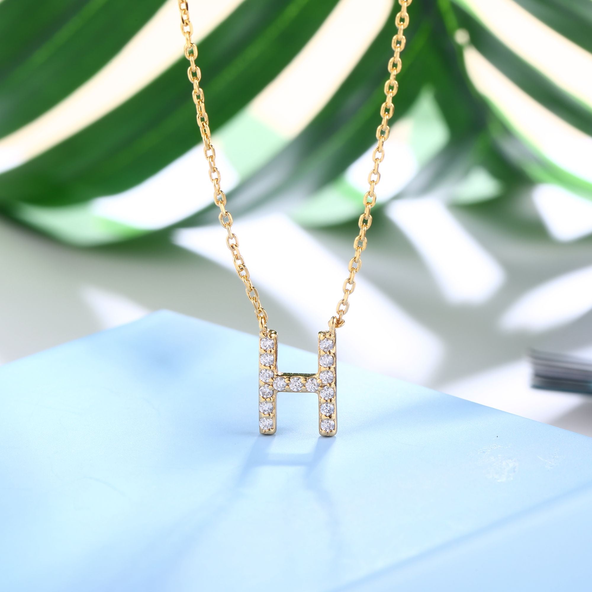 18K Gold Plated Cubic Zirconia Monogram Necklace