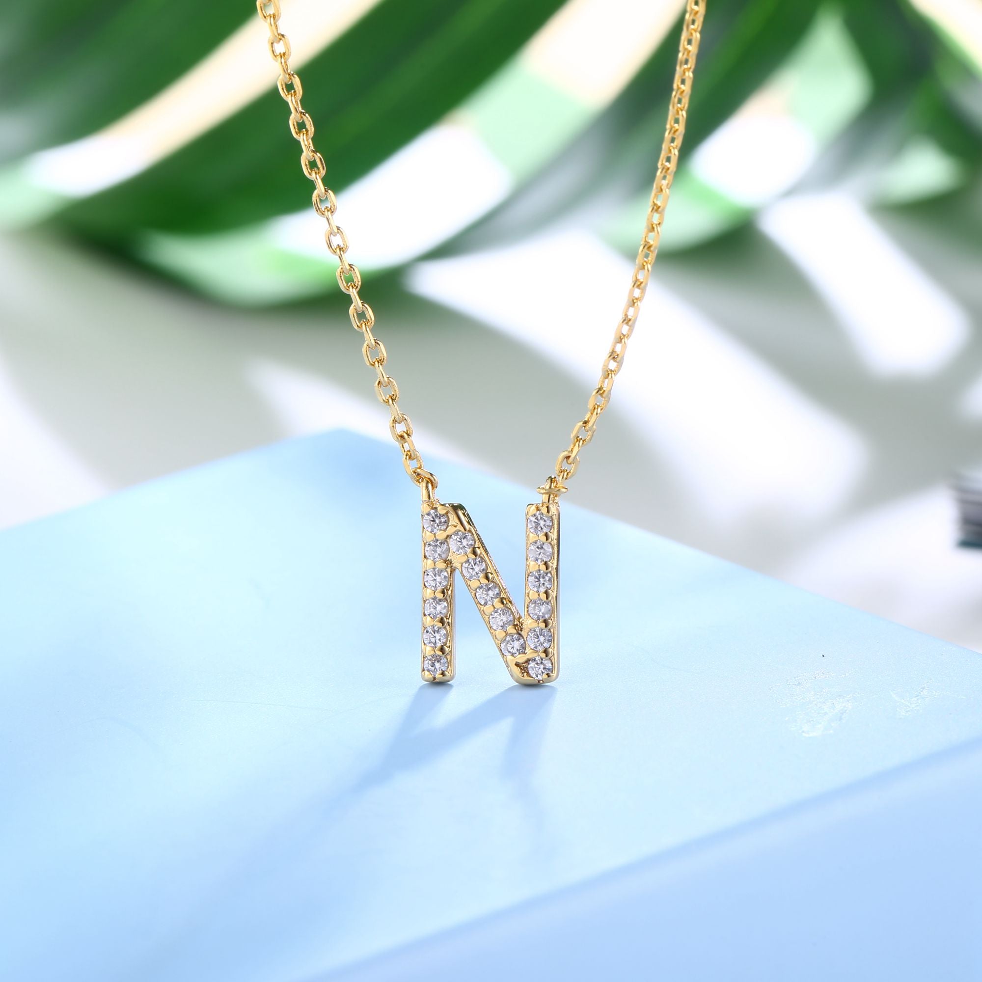 18K Gold Plated Cubic Zirconia Monogram Necklace
