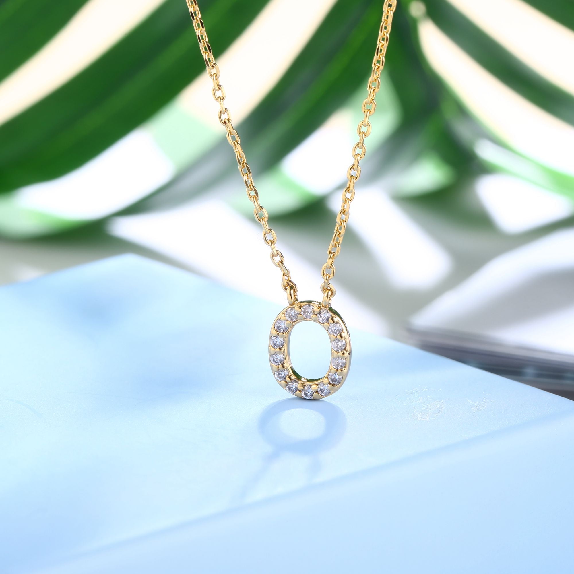 18K Gold Plated Cubic Zirconia Monogram Necklace