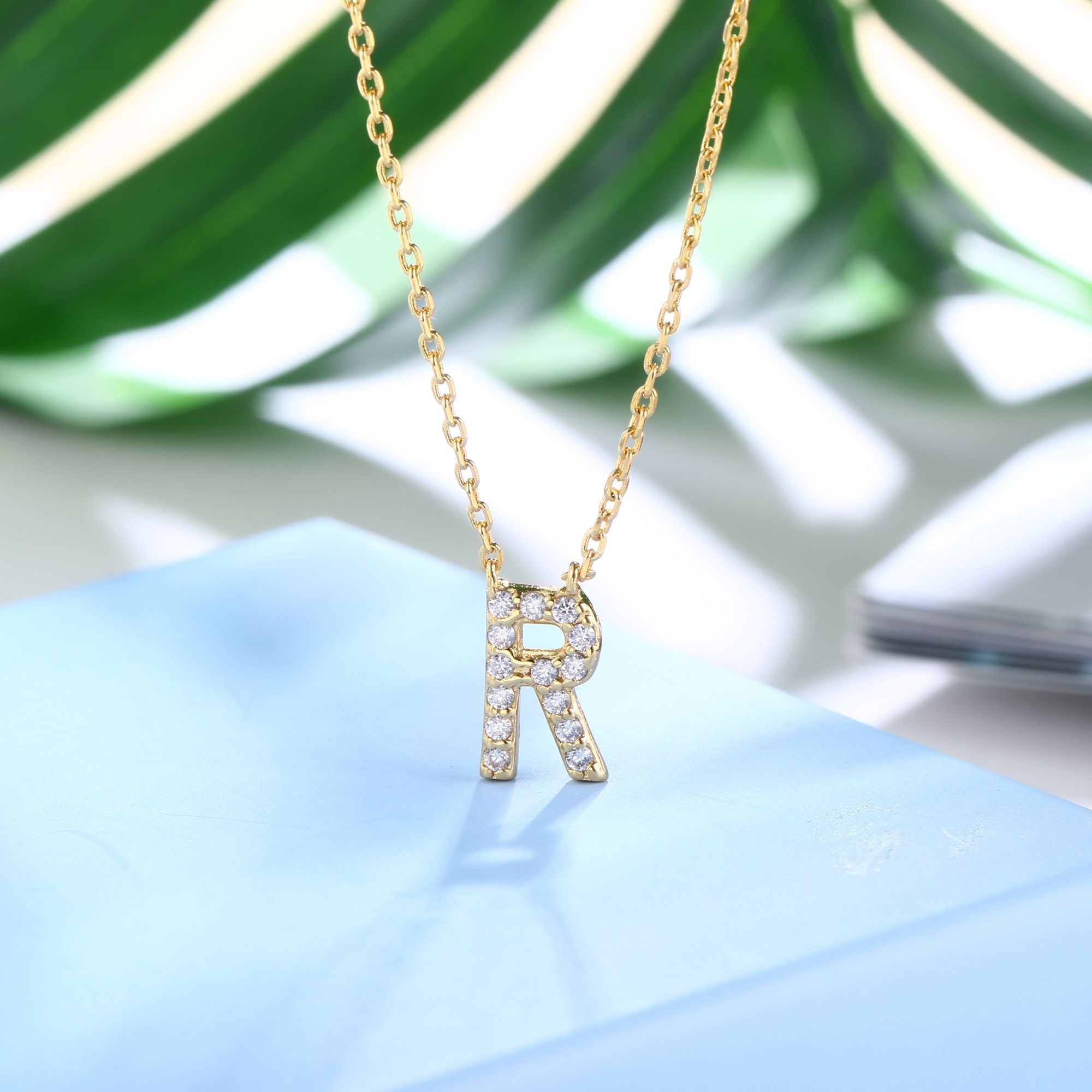 18K Gold Plated Cubic Zirconia Monogram Necklace