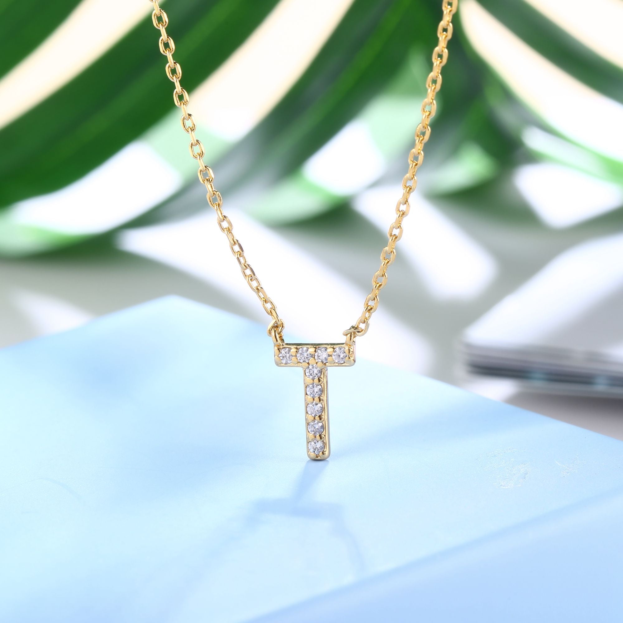 18K Gold Plated Cubic Zirconia Monogram Necklace