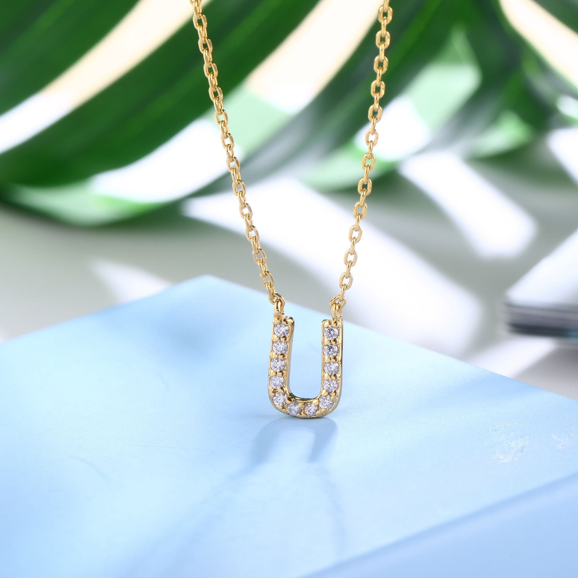 18K Gold Plated Cubic Zirconia Monogram Necklace