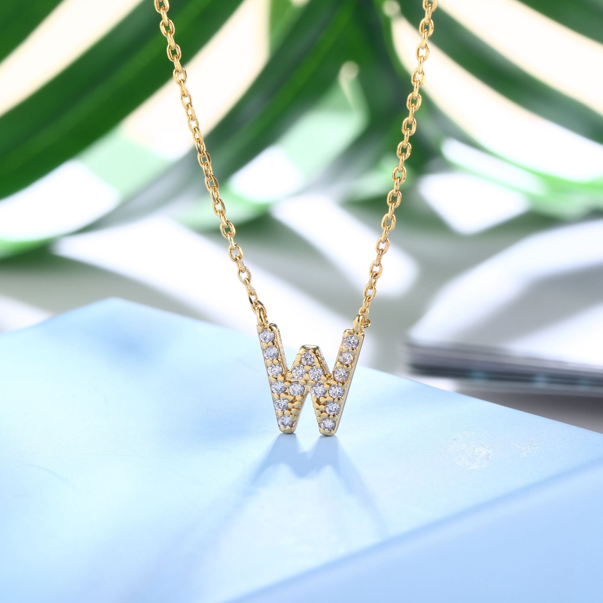 18K Gold Plated Cubic Zirconia Monogram Necklace