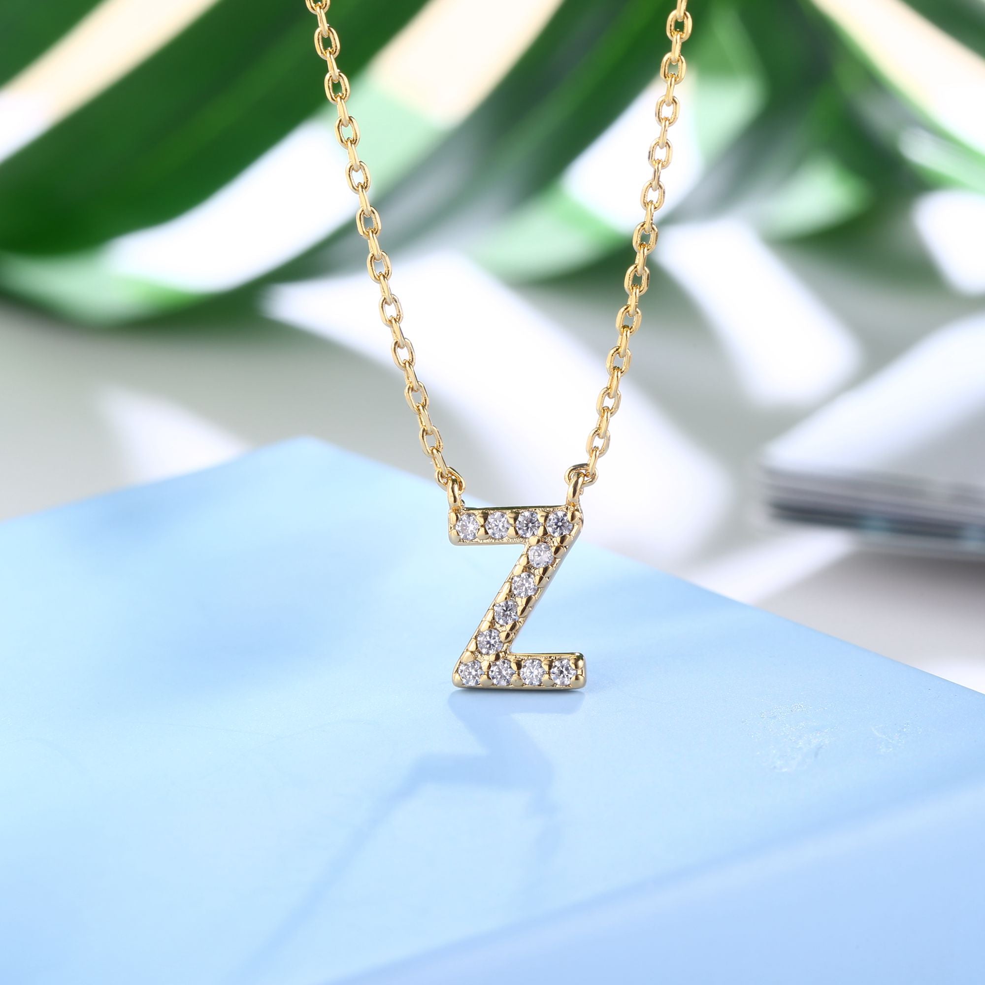 18K Gold Plated Cubic Zirconia Monogram Necklace