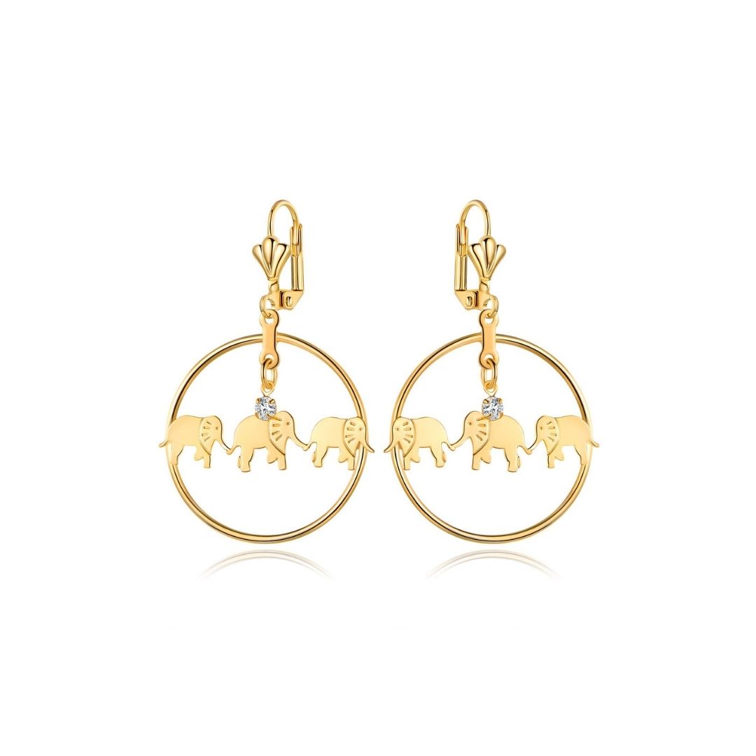 18K Gold Plated Triple Elephant Hoop Earrings