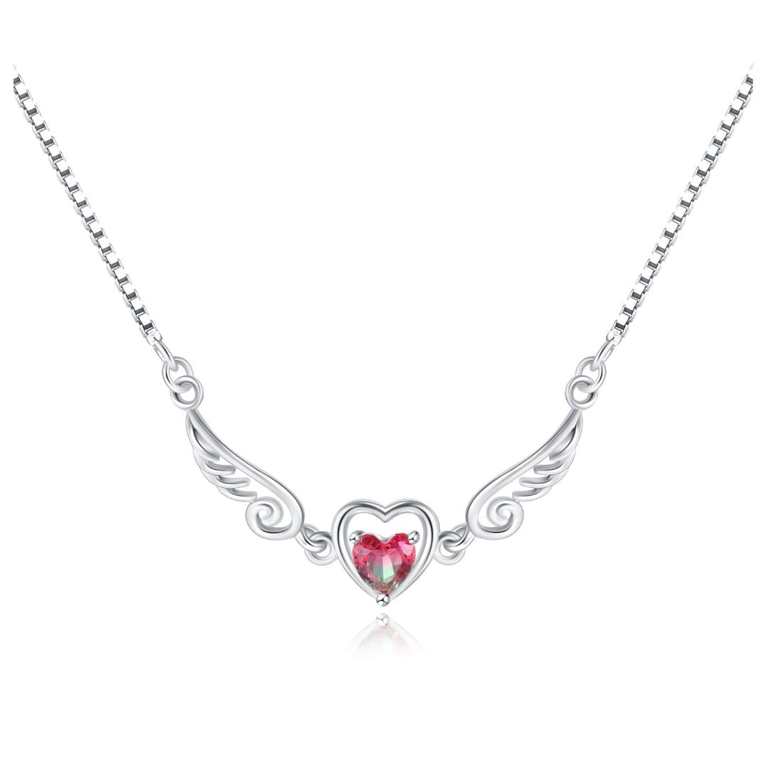18K White Gold Plated Pink Stone Heart Necklace
