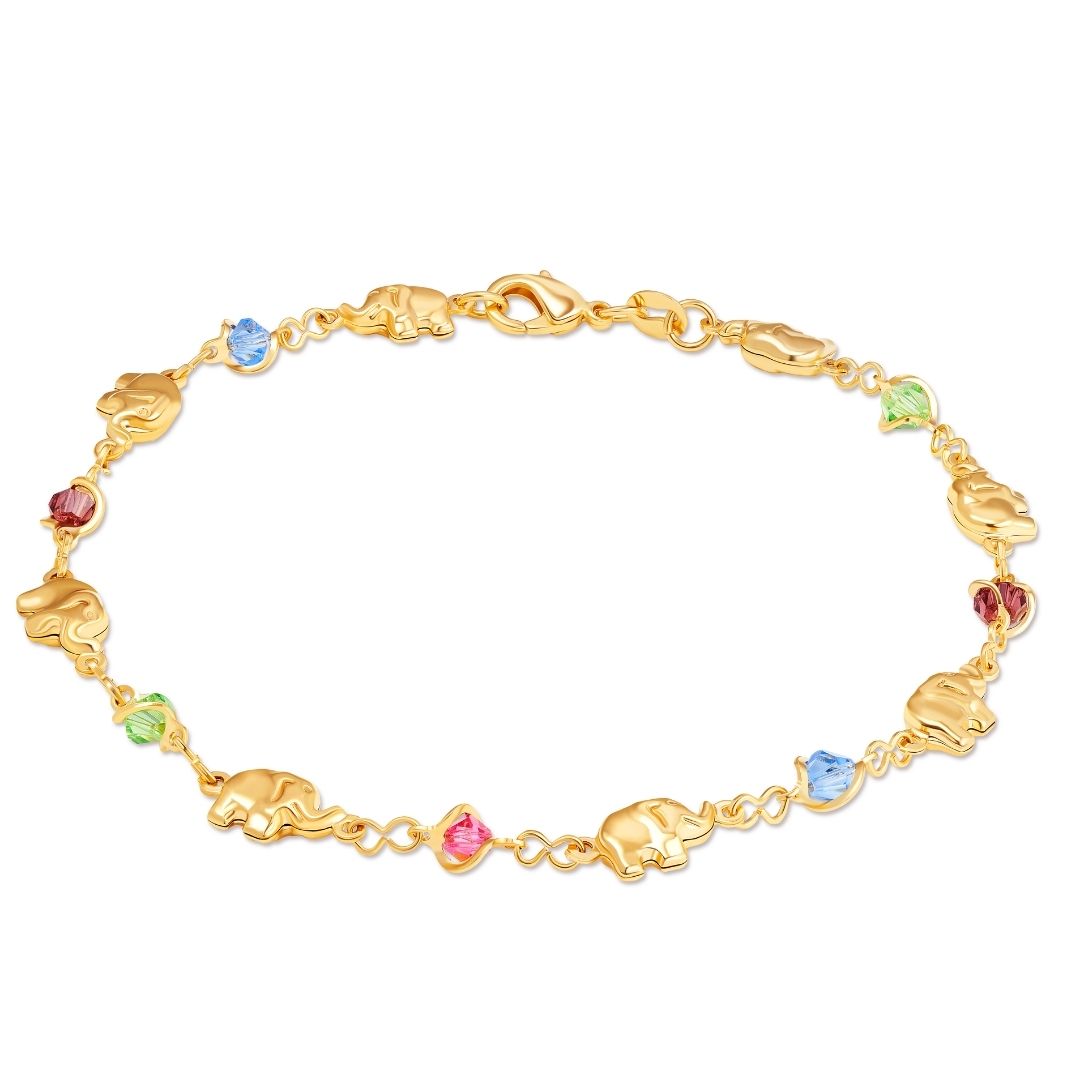 18K Gold Plated Dainty Elephant Parade Crystal Anklet