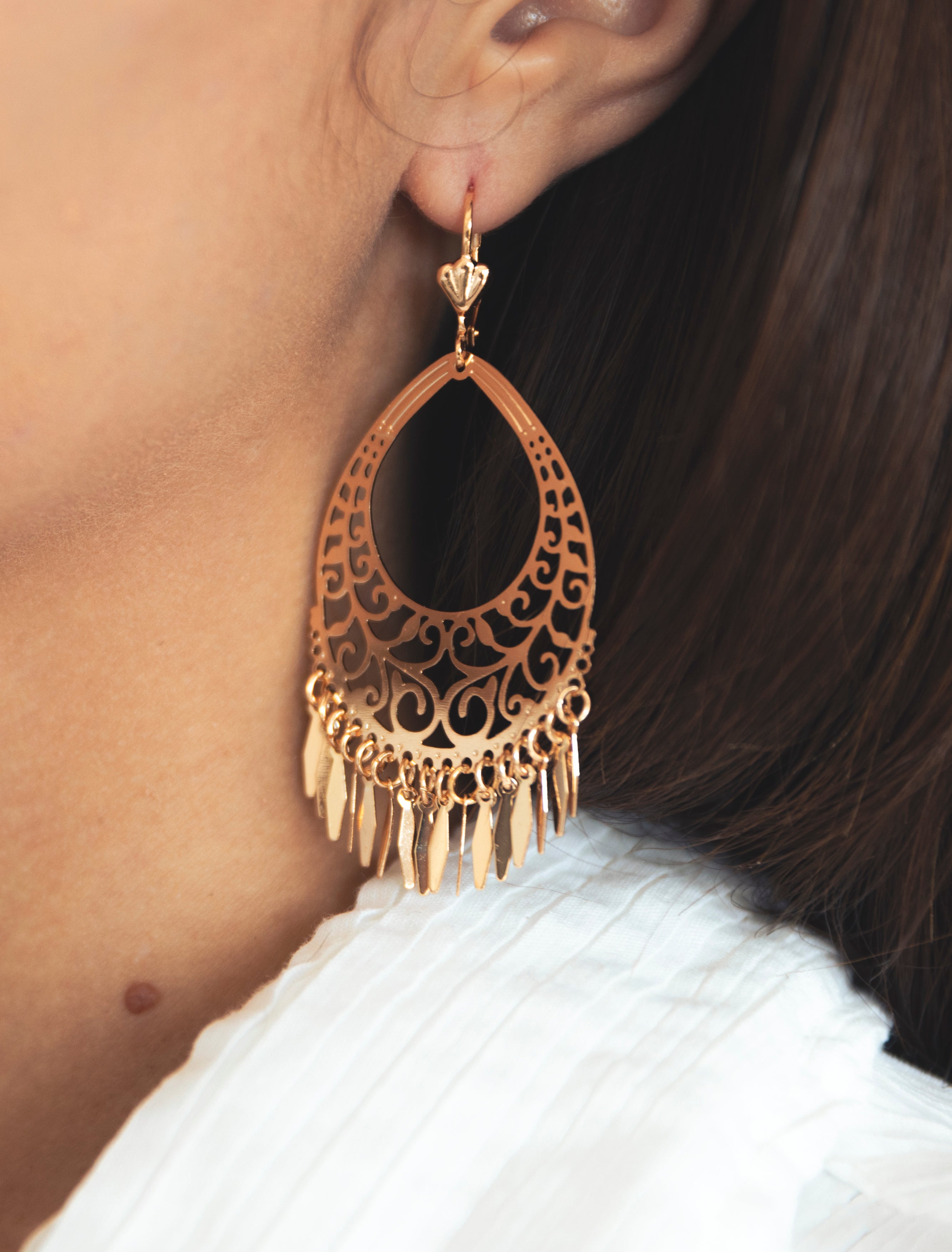 18K Gold Plated Filigree Dangling Earrings