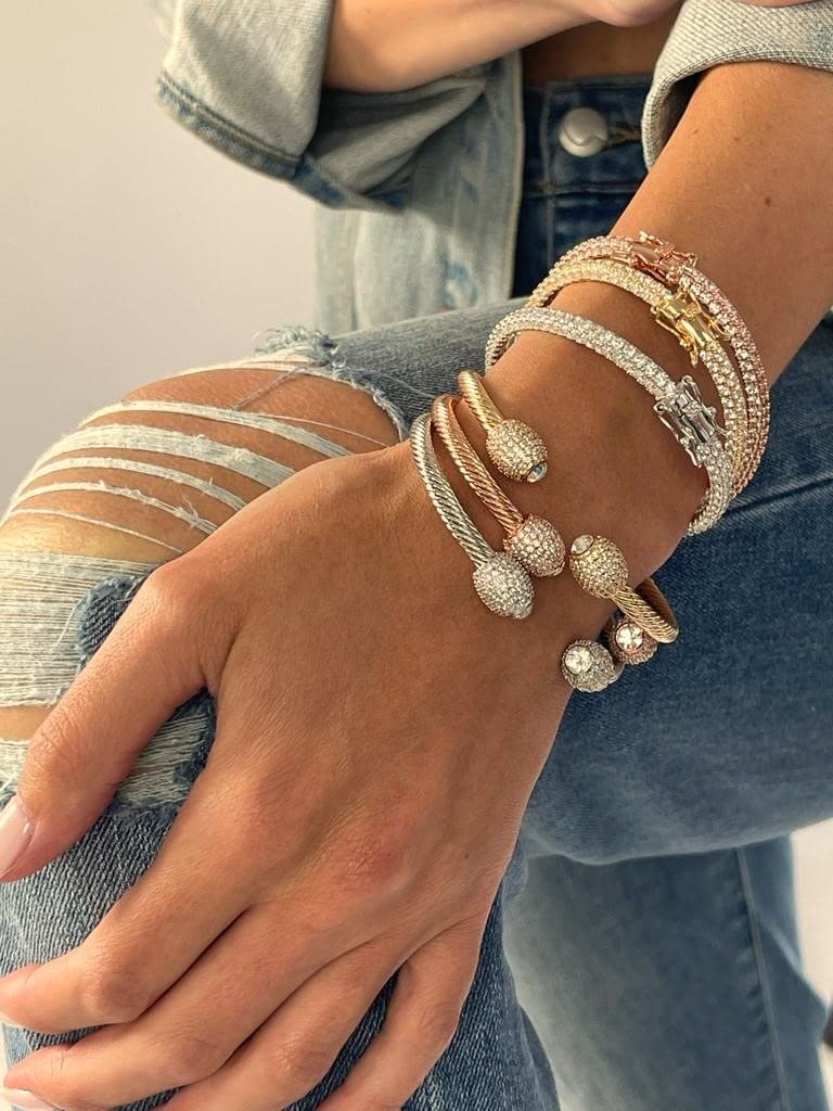 18K Gold Plated Cubic Zirconia Eternity Bangel Bracelet